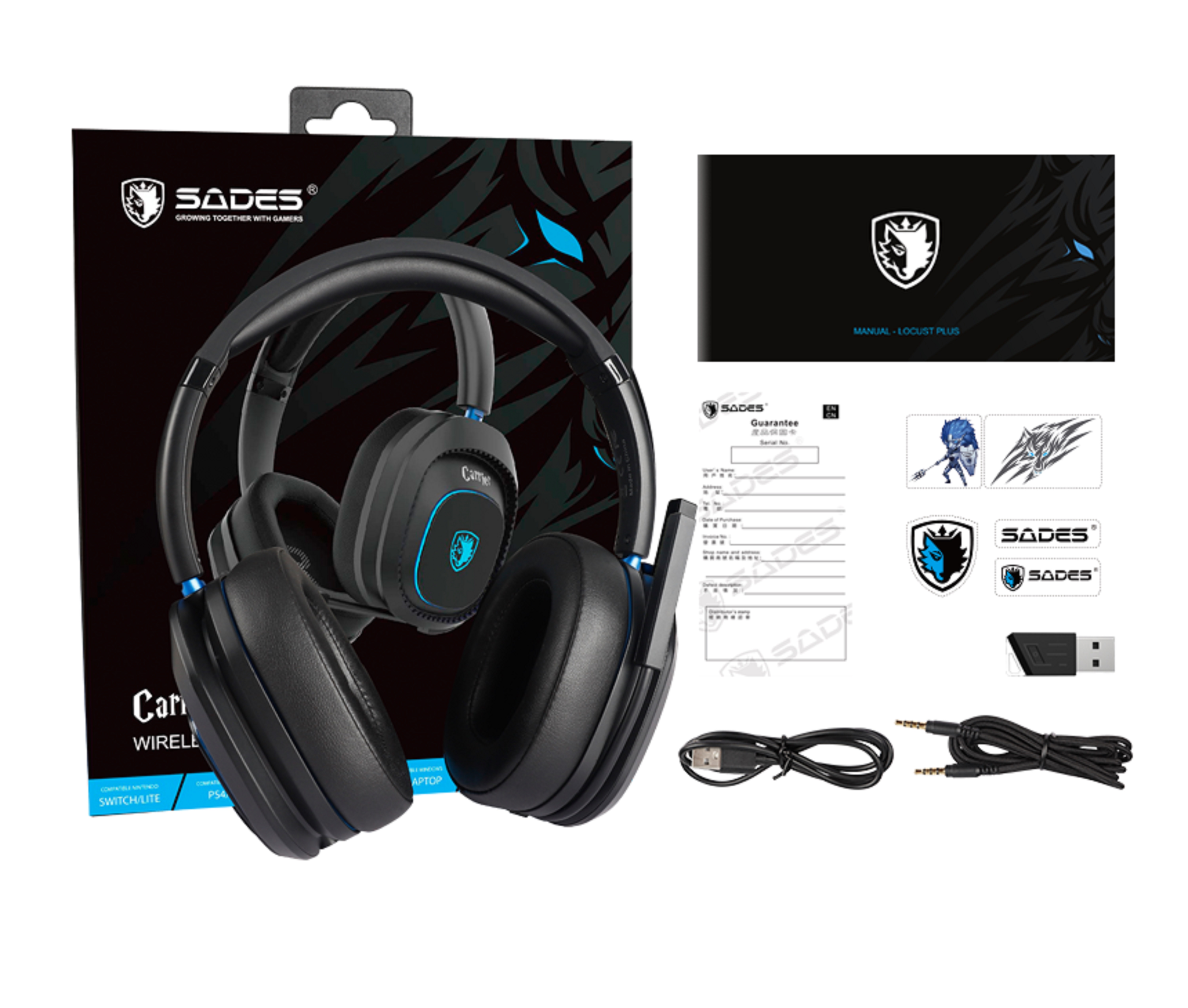 SADES schwarz/blau Carrier Over-ear Gaming-Headset Bluetooth SA-203,