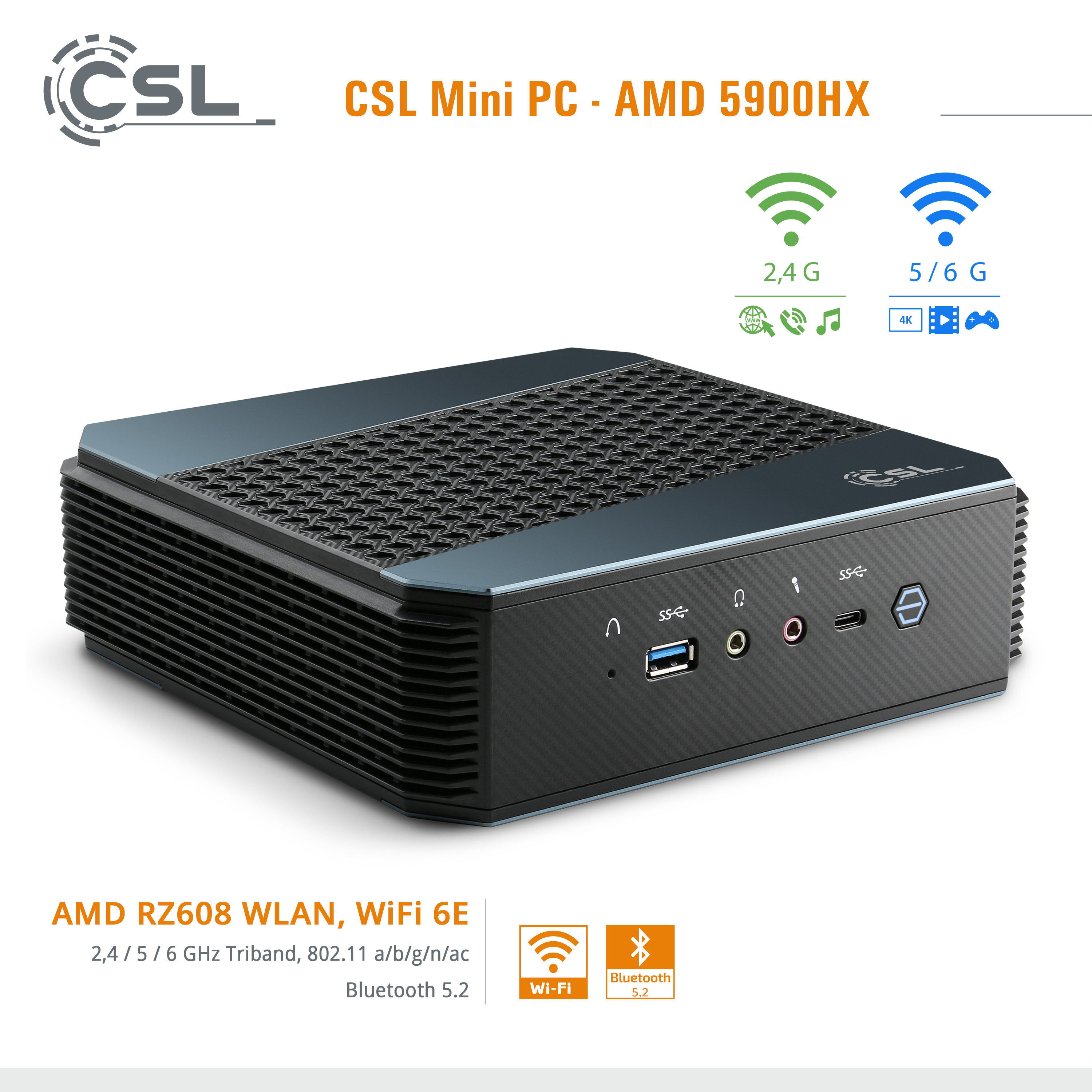 CSL AMD 5900HX 2000 (64 GB AMD / SSD 11 9 Ryzen™ 2000 / Home Mini-PC AMD Bit), Windows / RAM, Windows GB 32GB SSD, Prozessor, mit 32 GB M.2 11 Home