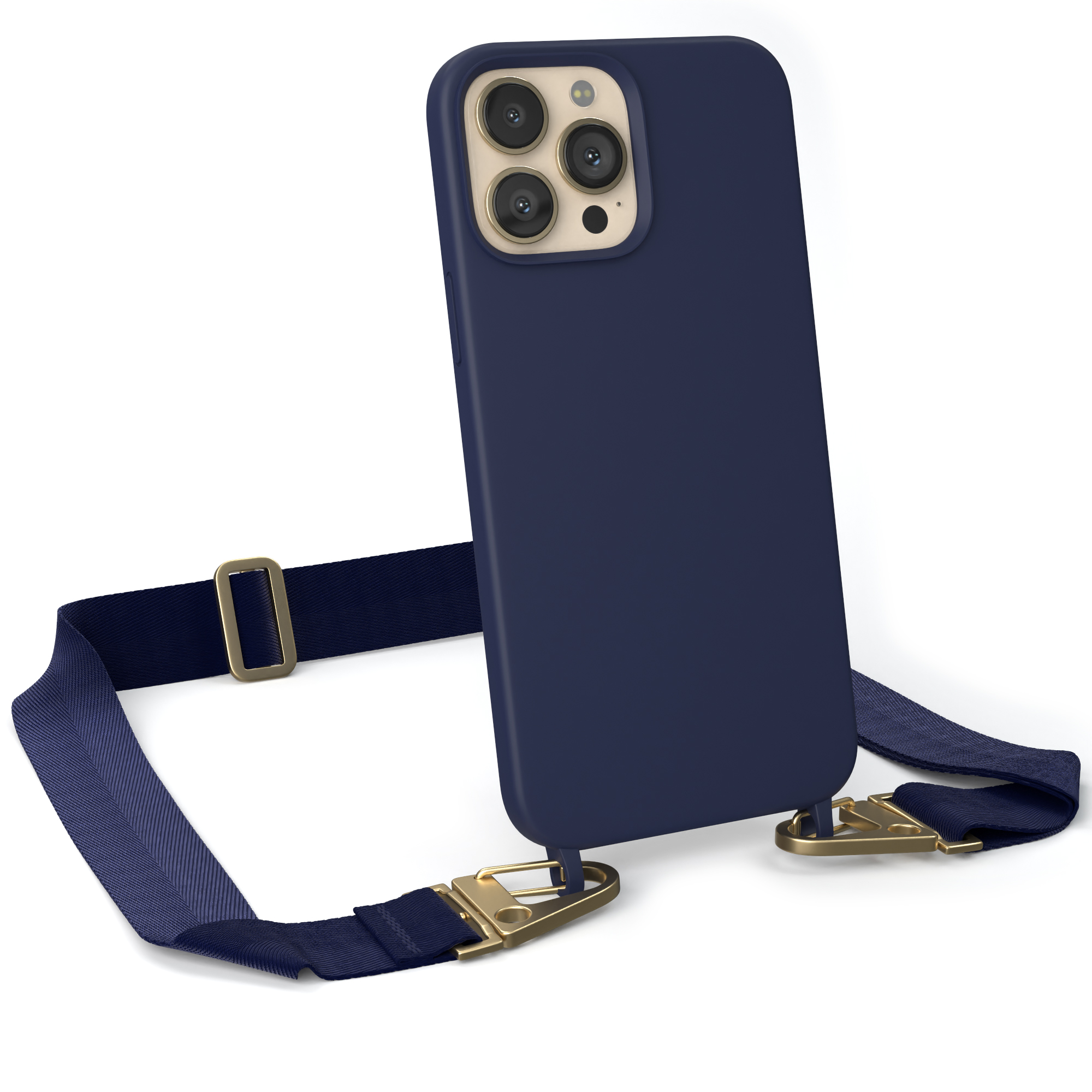 Gold Kette Apple, Blau Handy Max, CASE Premium 13 EAZY Dunkel Umhängetasche, iPhone Karabiner Hülle, Breit Pro Silikon mit /