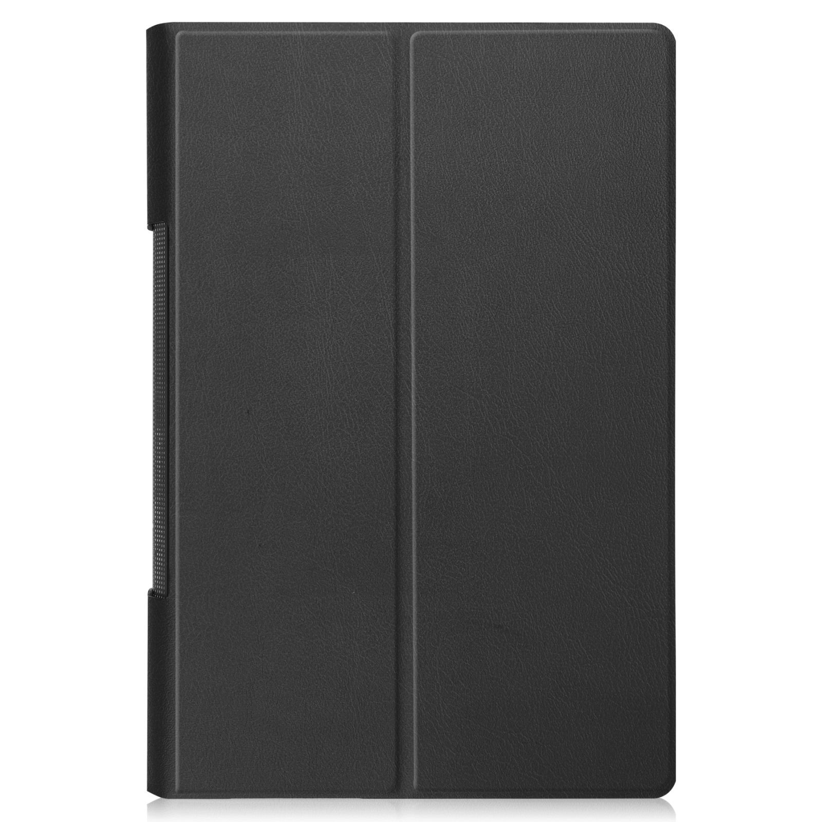 Geschlossene schwarze Tablet-Hülle. Die Hülle hat eine strukturierte Oberfläche und ein rechteckiges Design.