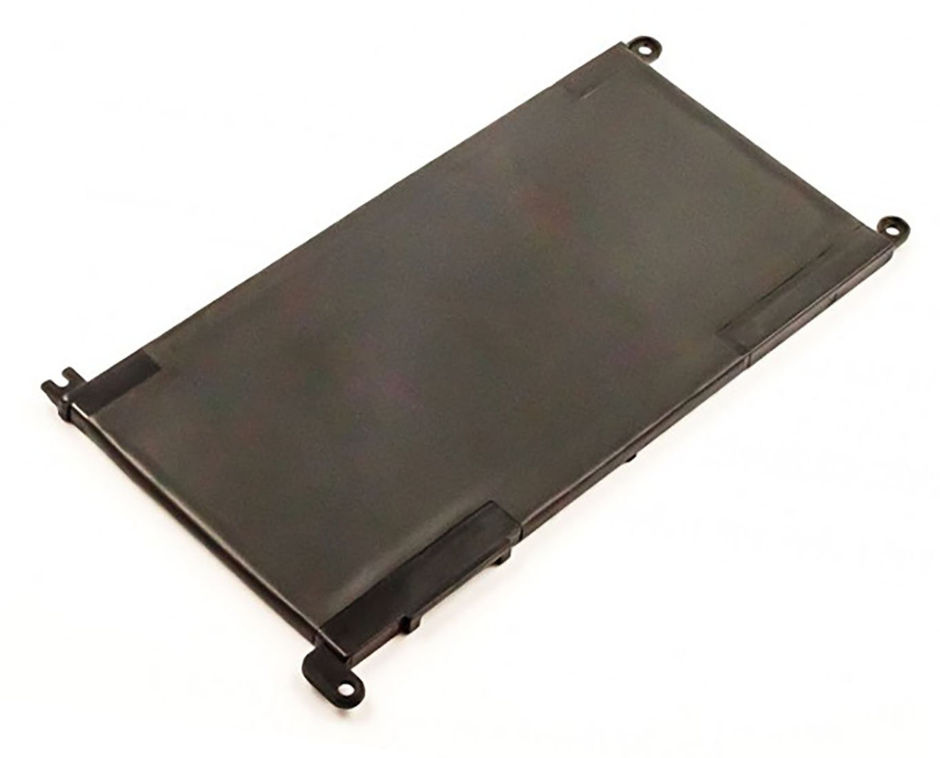 Schwarzer Laptop-Akkukomponente, rechteckige Form, mit schwarzen Kunststoffecken.