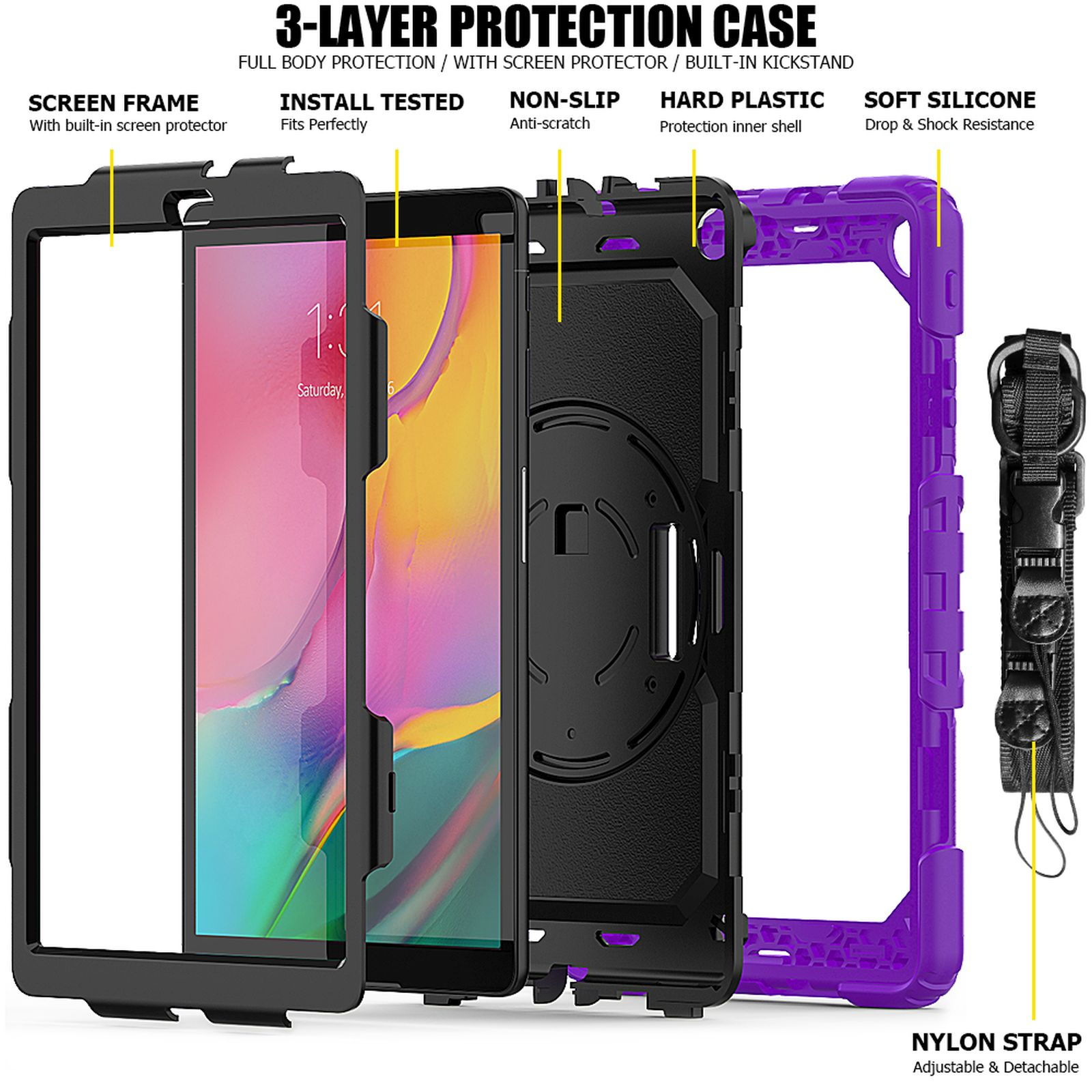 LOBWERK 4in1 Schutzhülle Case SM-T510 Zoll A Galaxy Tab Kunststoff, für T515 Bookcover Lila 10.1 Samsung