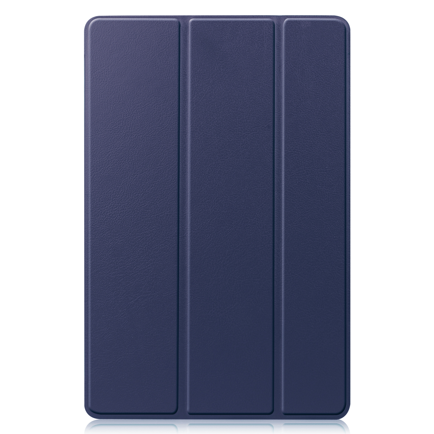 Dunkelblaue Tablethülle in drei Abschnitte gefaltet.