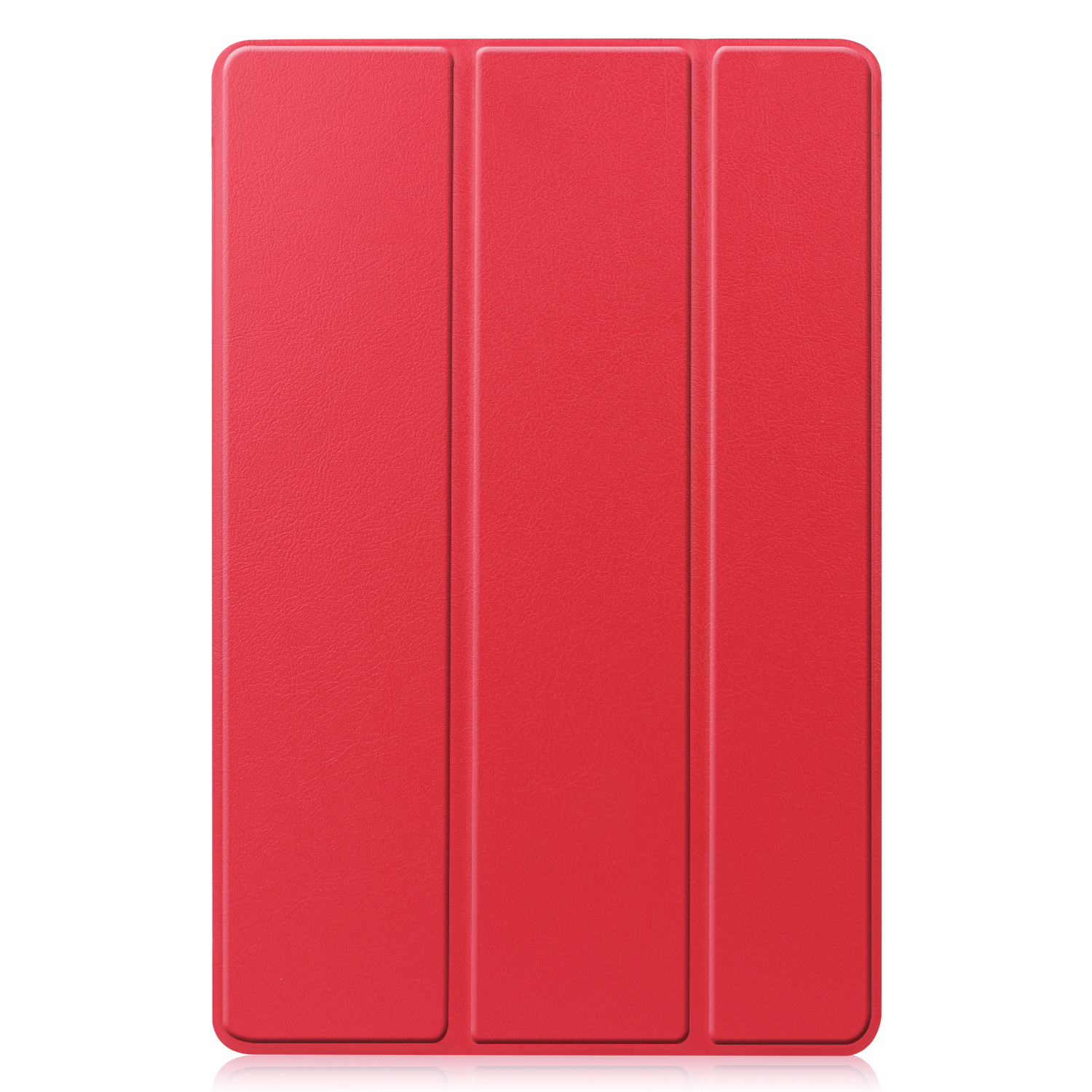 Rote Tablet-Hülle. Die Hülle besteht aus glattem Material und ist dreifach gefaltet.