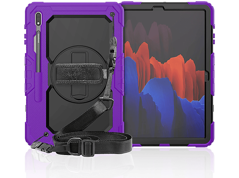 LOBWERK 4in1 Schutzhülle Case Bookcover X800 für T975 Samsung Tab Galaxy S Lila 12.4 S7+ Plus T970 Zoll Kunststoff, Tab