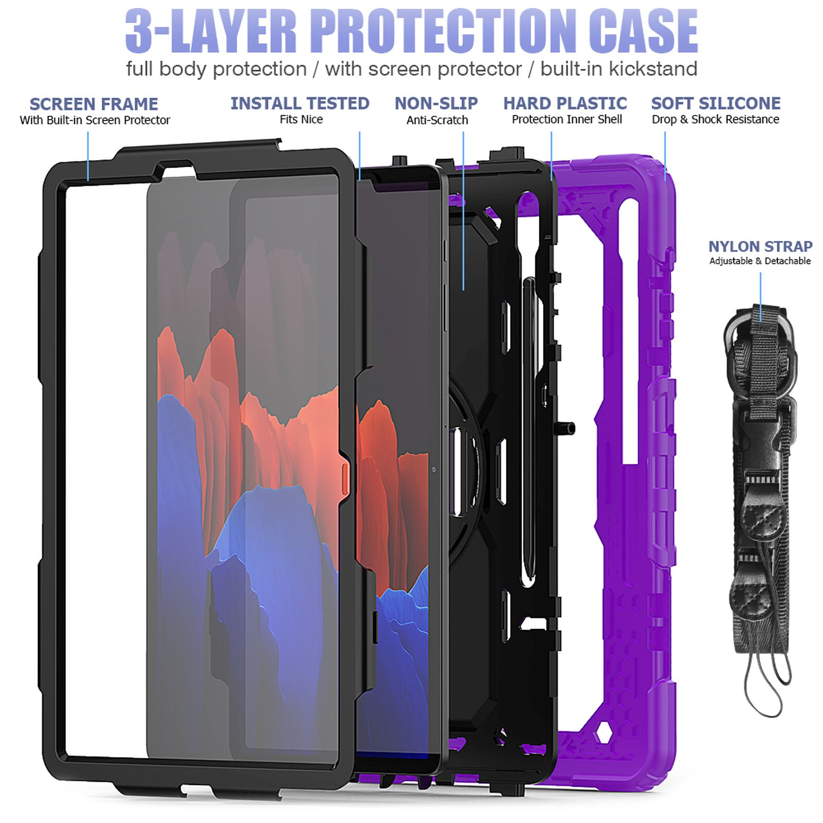 Samsung S S7+ Case Galaxy Tab Zoll Bookcover 12.4 T975 Lila X800 4in1 Plus Tab Schutzhülle T970 LOBWERK für Kunststoff,
