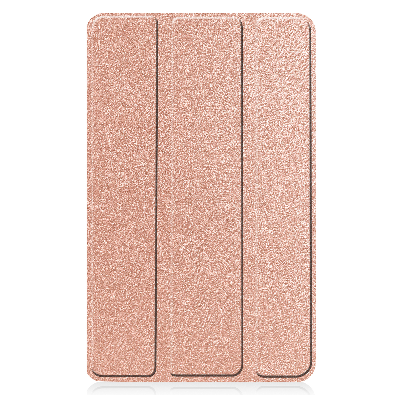 Eine Tablet-Hülle in rosa Farbe. Es hat drei vertikale Linien.