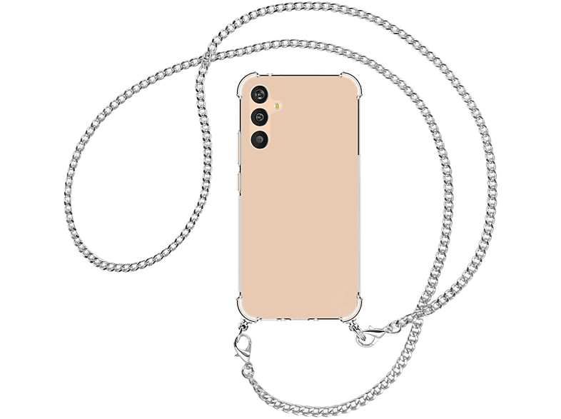 Samsung, 5G, Metallkette, (silber) Galaxy MORE mit Umhänge-Hülle Kette MTB ENERGY Backcover, A34