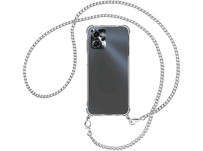 Kette (silber) Motorola, Umhänge-Hülle Metallkette, mit G23, G13, MORE Moto MTB Backcover, ENERGY Moto