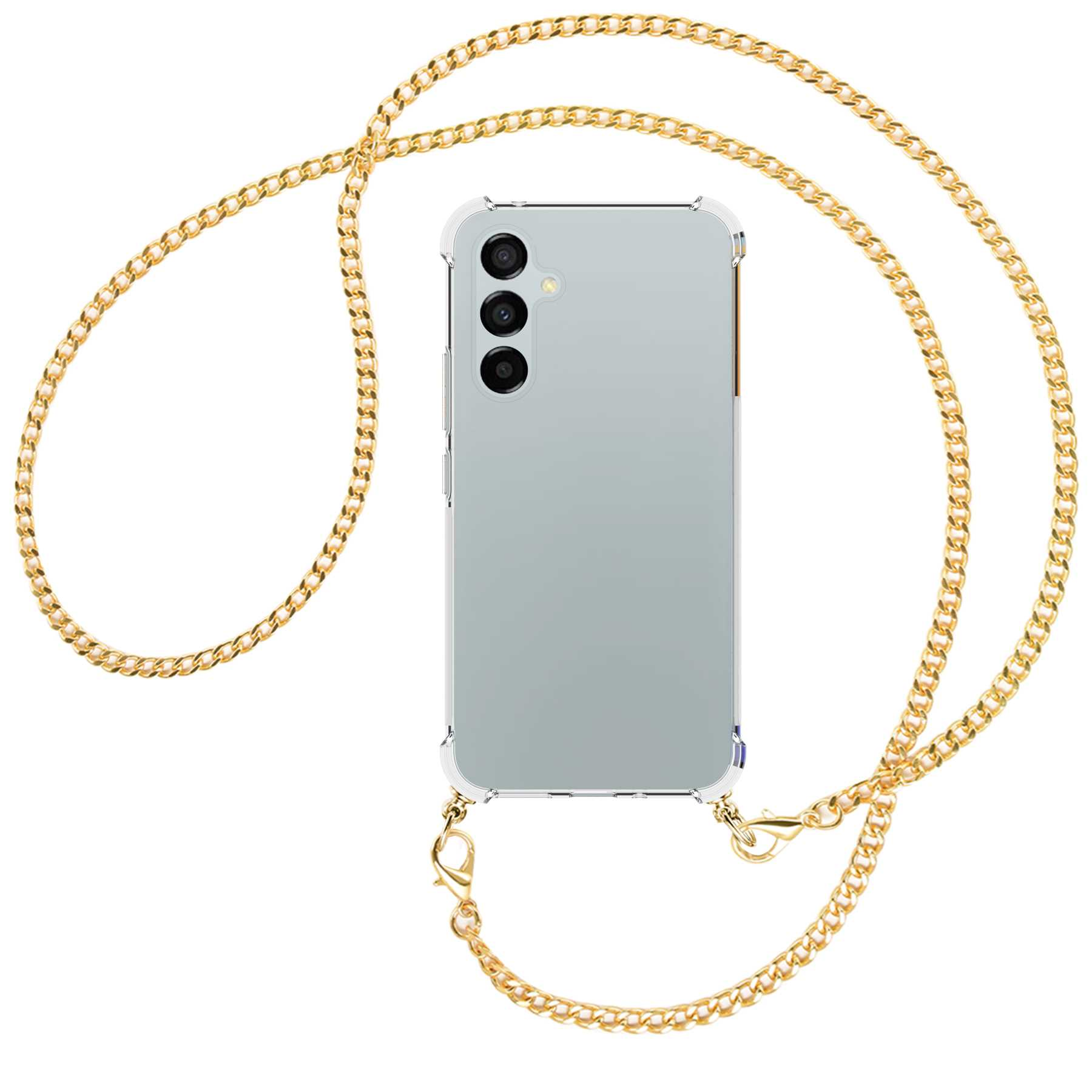 MTB MORE ENERGY Umhänge-Hülle Galaxy (gold) 5G, Samsung, A54 mit Metallkette, Kette Backcover