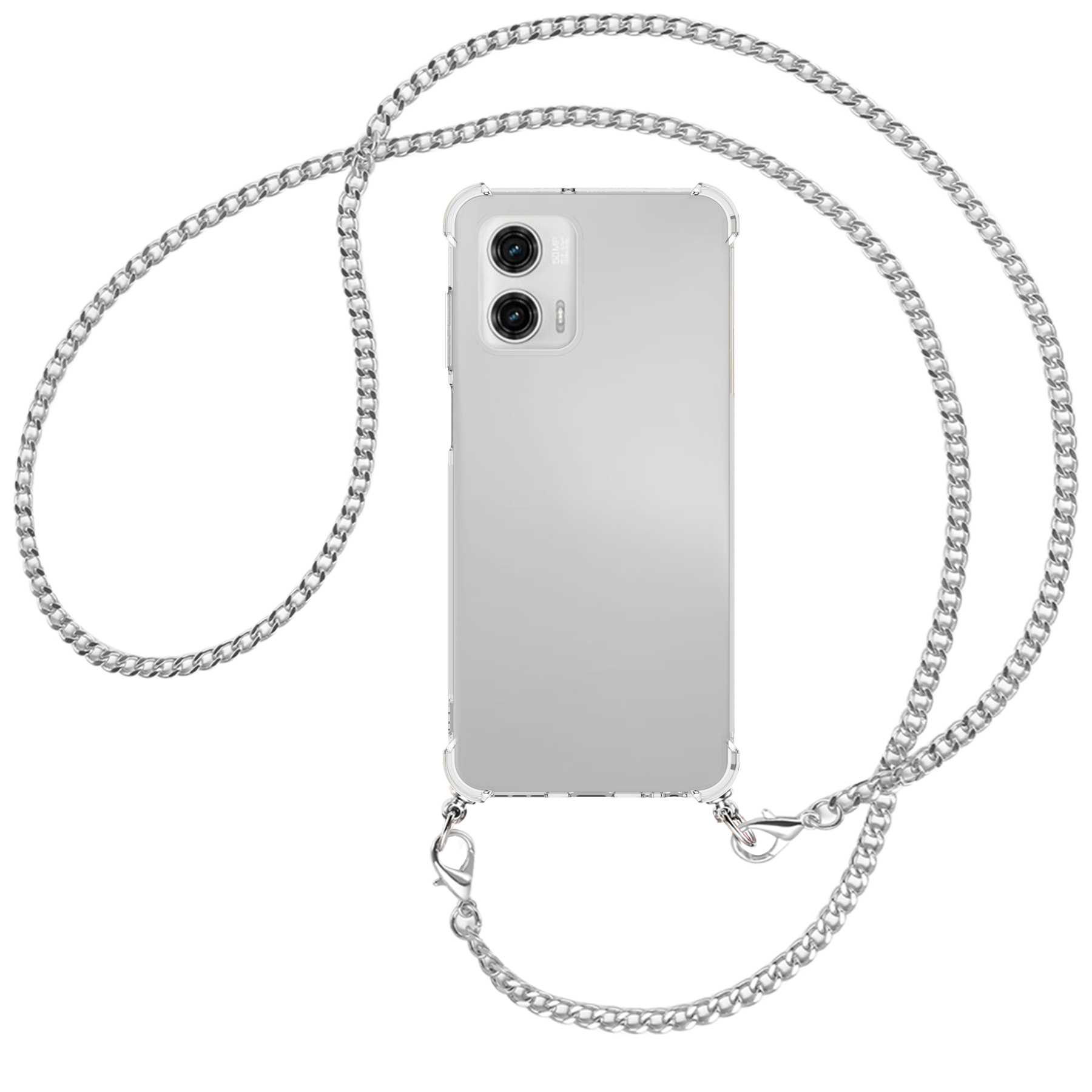 MTB MORE ENERGY Umhänge-Hülle mit Motorola, Moto Kette 5G, Metallkette, (silber) G73 Backcover
