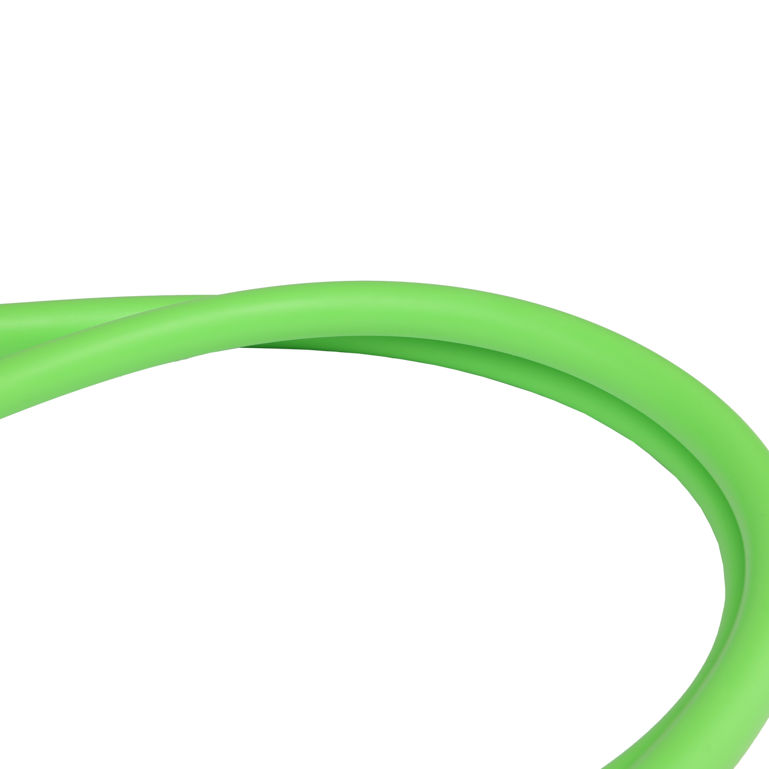 Un tubo flessibile verde a forma curva. Sfondo bianco.