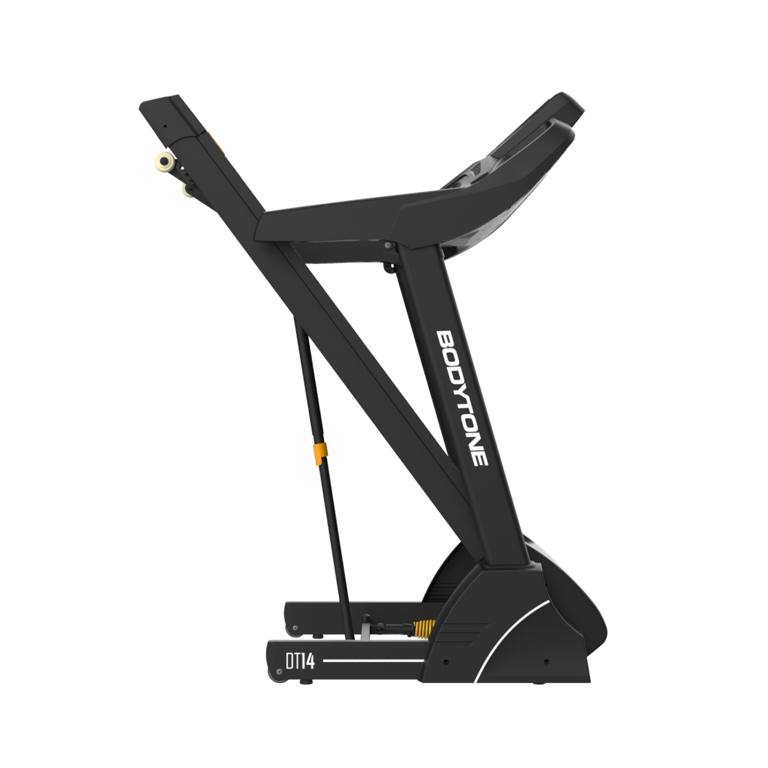 Tapis roulant nero con display, maniglie e il marchio 'BODYTONE'.