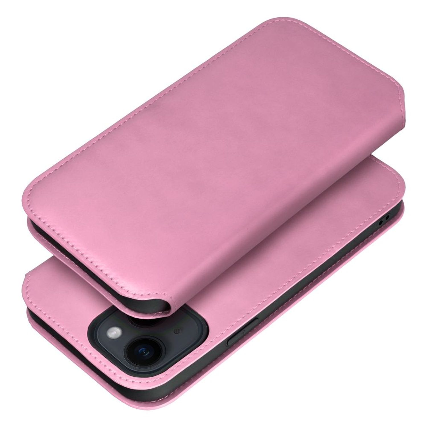 Eine pinke iPhone-Hülle, geschlossen, auf einer weißen Oberfläche. Die Hülle schützt das Telefon.