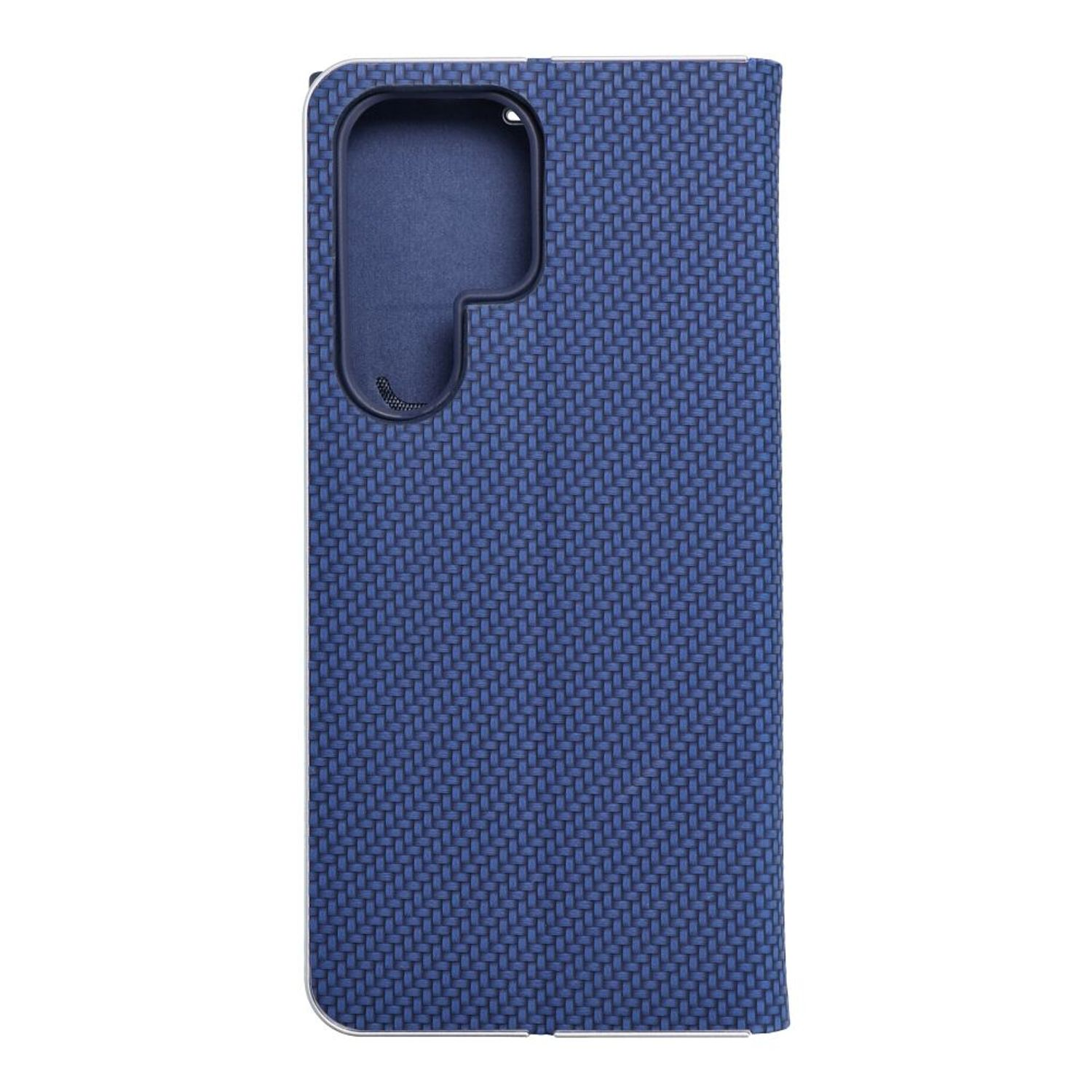 Blaues Handycase mit gewebter Textur. Das Handycase ist geschlossen.