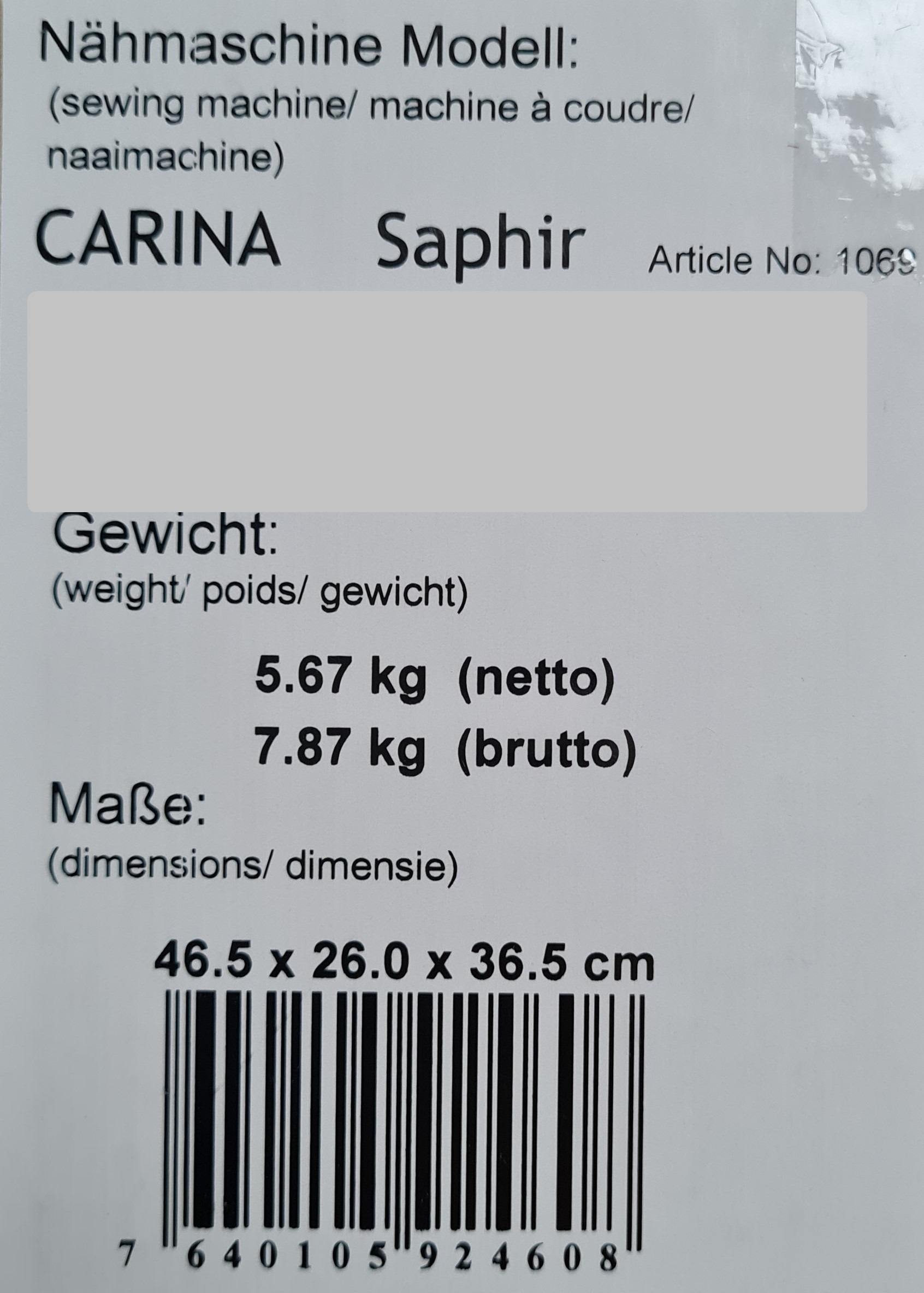 CARINA Saphir vollautomatische Carina (11 Nähmaschine Knopflöcher) Nähmaschine