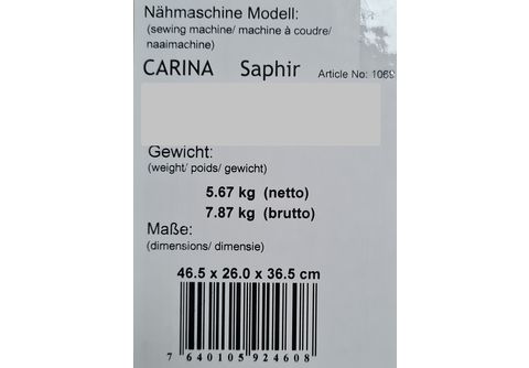 (11 Nähmaschine Saphir Carina | Nähmaschine vollautomatische CARINA Knopflöcher) MediaMarkt