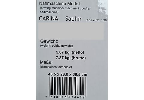 CARINA Carina Nähmaschine Saphir Nähmaschine (11 vollautomatische  Knopflöcher) | MediaMarkt