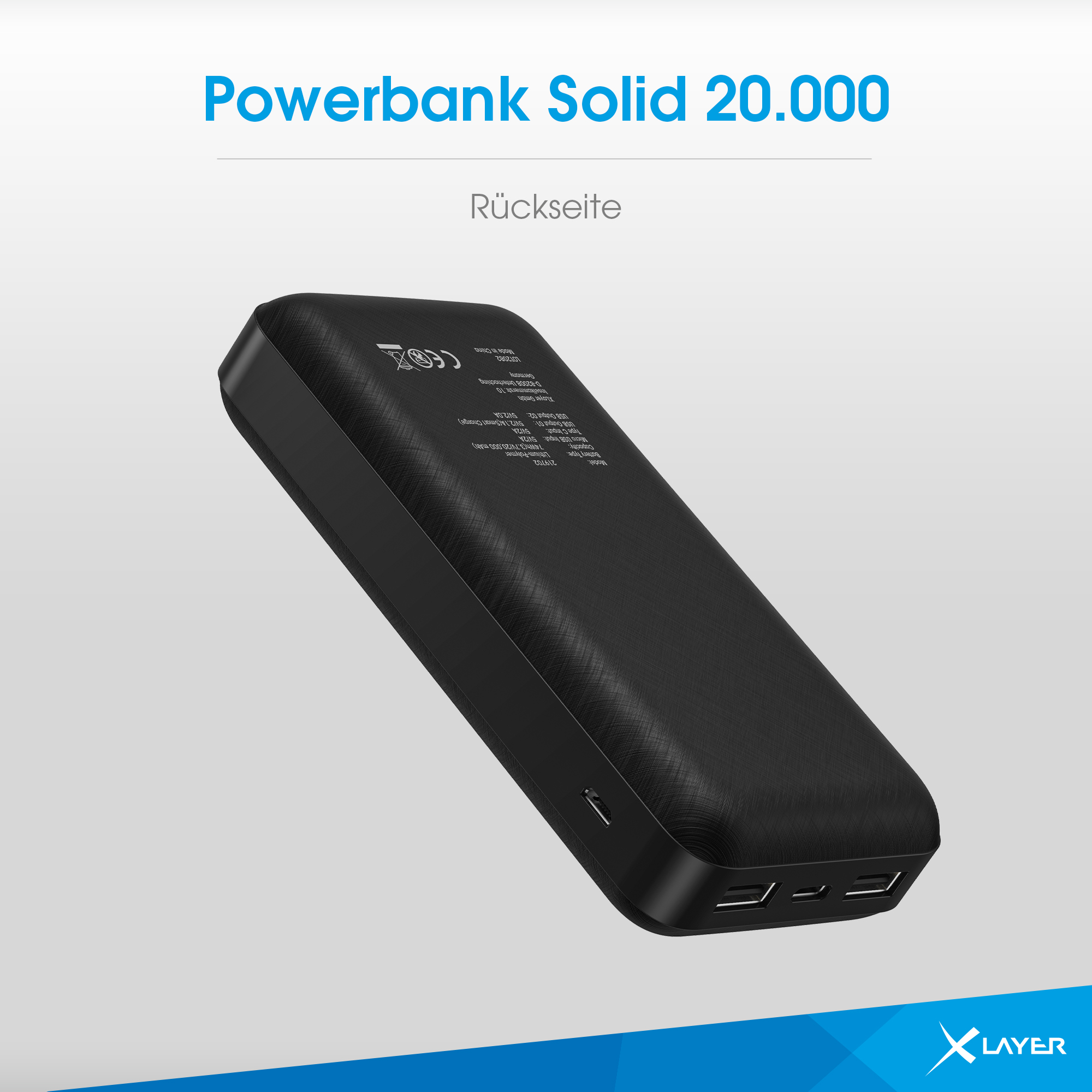 XLAYER Solid Powerbank 20000 mAh Schwarz