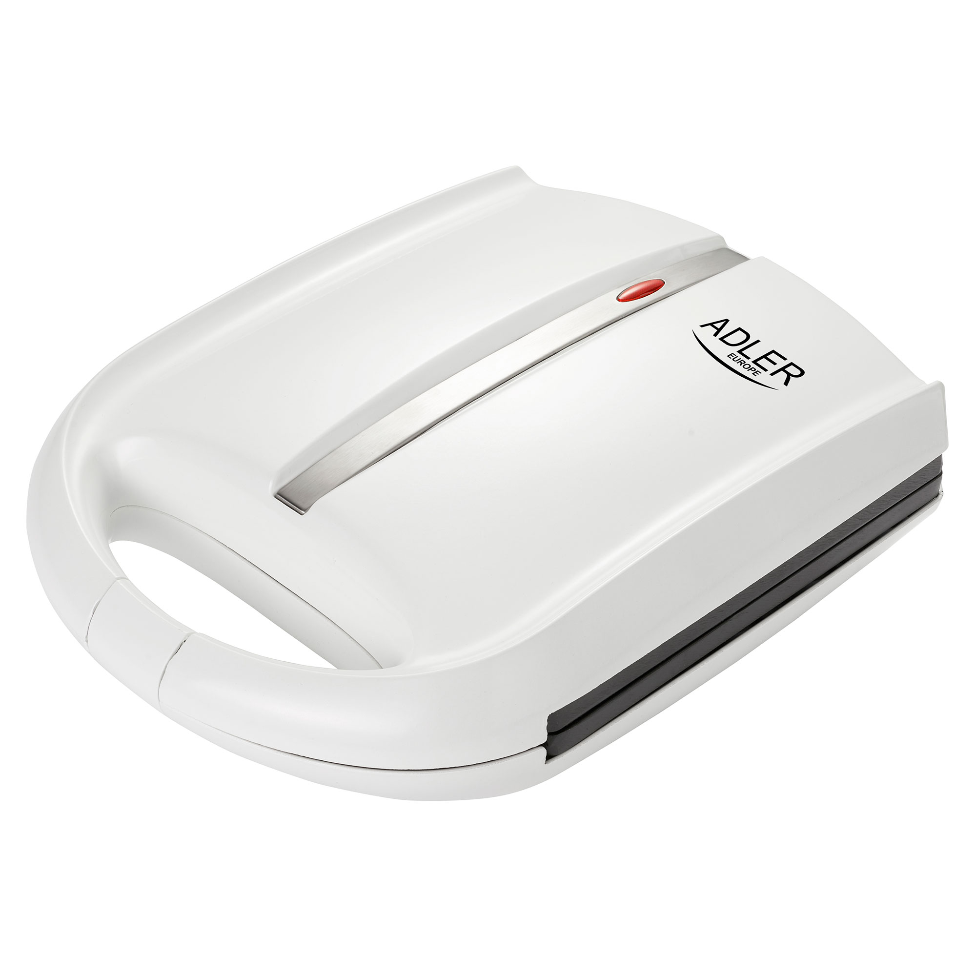 Białe urządzenie do kanapek. Czerwone światło na górze. Marka: ADLER.