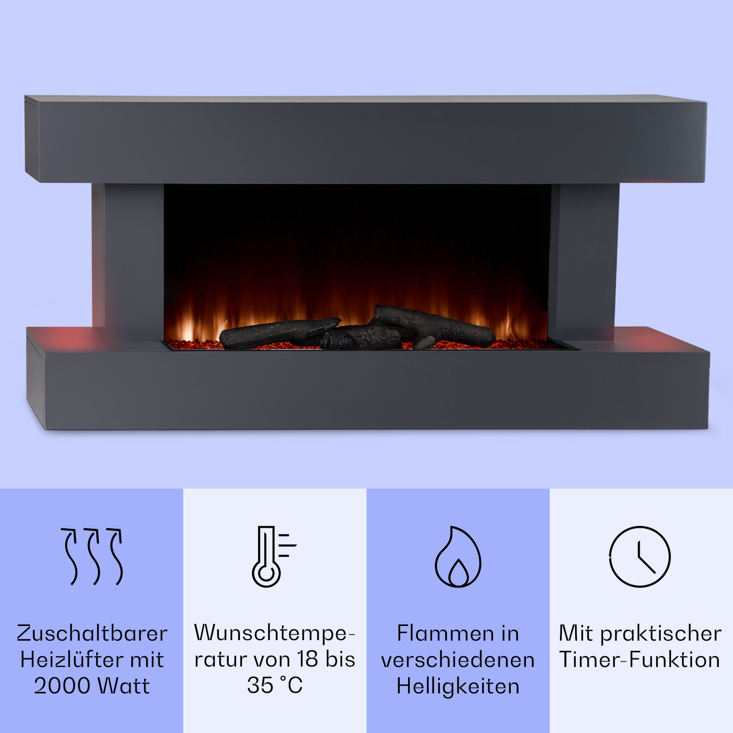 Fire Kamin Light Elektrischer & (2000 Watt) Studio KLARSTEIN