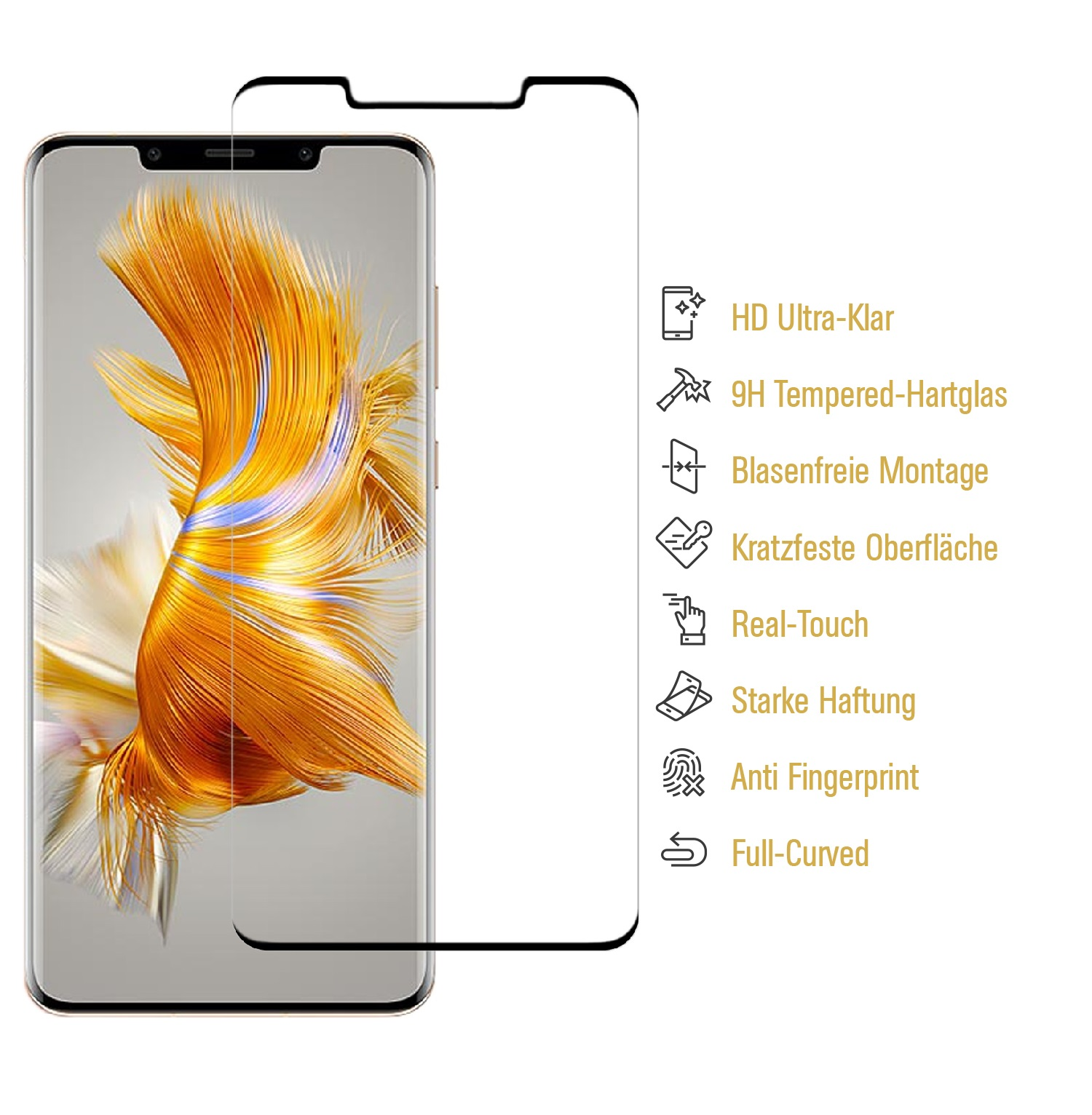 PROTECTORKING Huawei Pro) 4x 9H Schutzglas KLAR 50 Mate Hartglas FULL CURVED Displayschutzfolie(für
