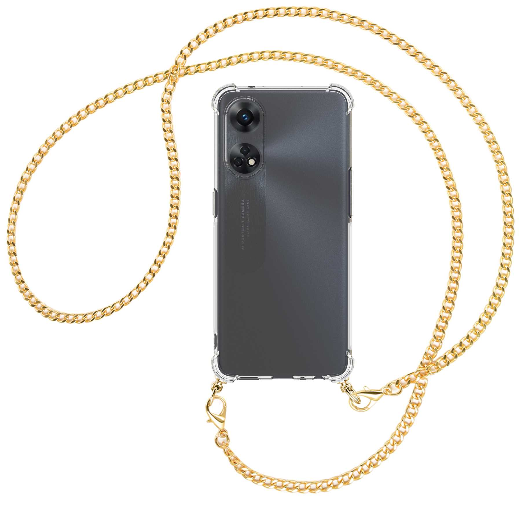 MTB MORE ENERGY Umhänge-Hülle mit Oppo, Metallkette, Reno8 T Backcover, 4G, Kette (gold)