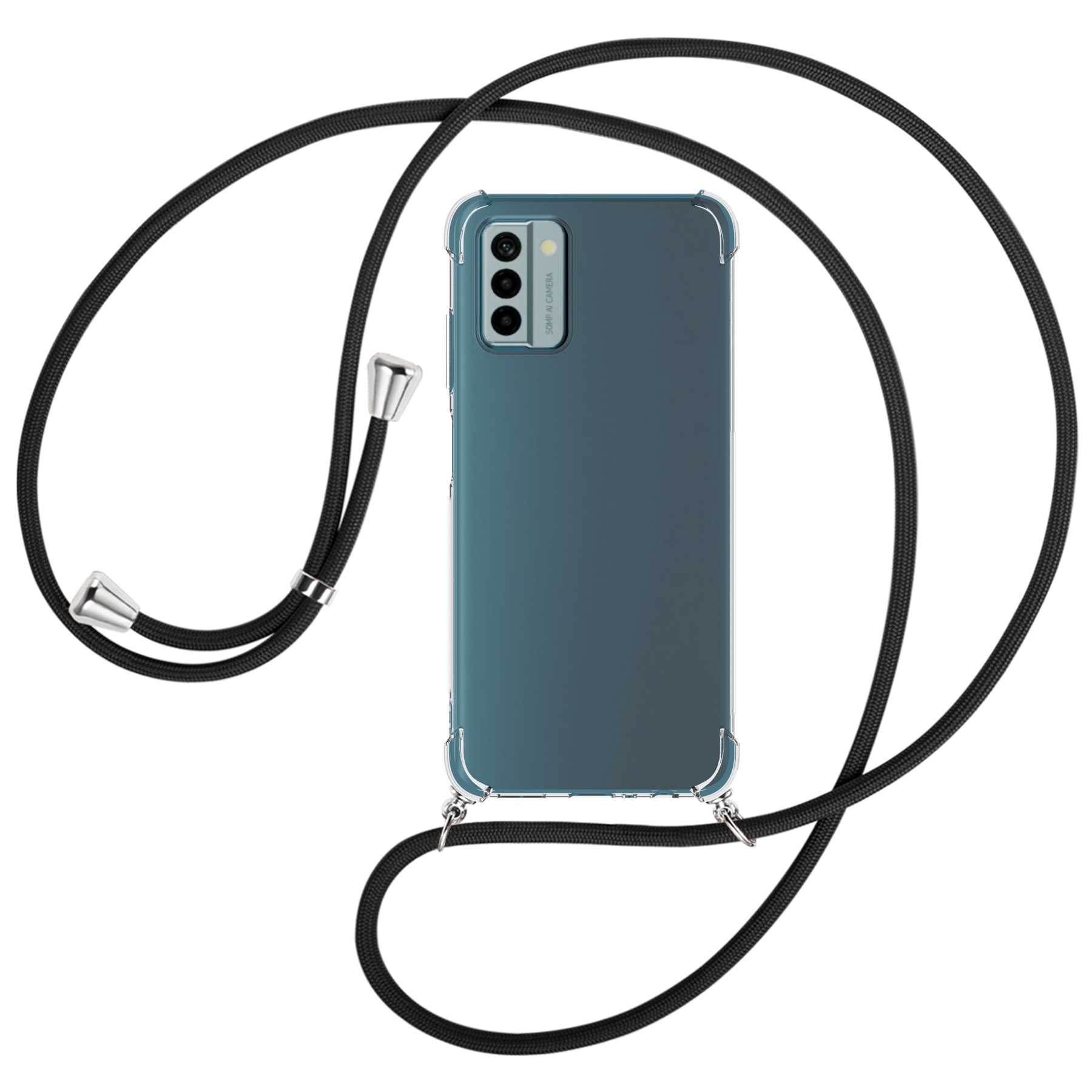 MTB MORE ENERGY Umhänge-Hülle / Nokia, silber mit Kordel, Schwarz G22, Backcover