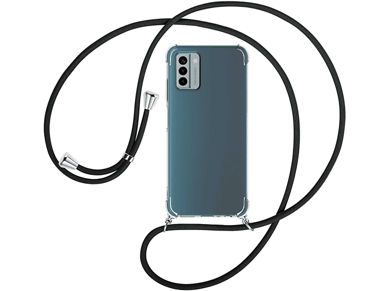 Nokia, MTB G22, Schwarz Umhänge-Hülle silber Kordel, MORE / Backcover, ENERGY mit