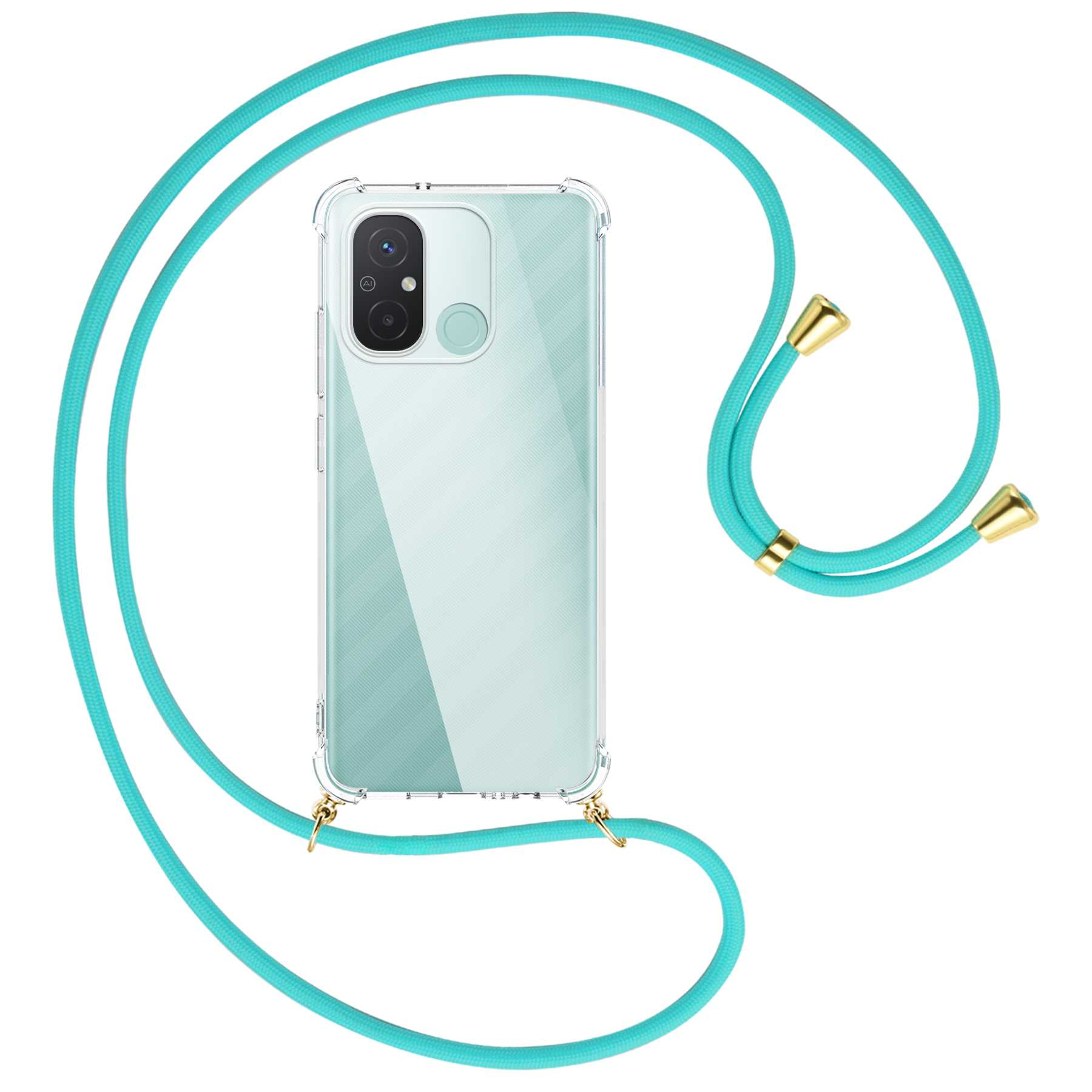 MORE Umhänge-Hülle ENERGY Redmi Xiaomi, mit Backcover, 12C, MTB gold / Türkis Kordel,
