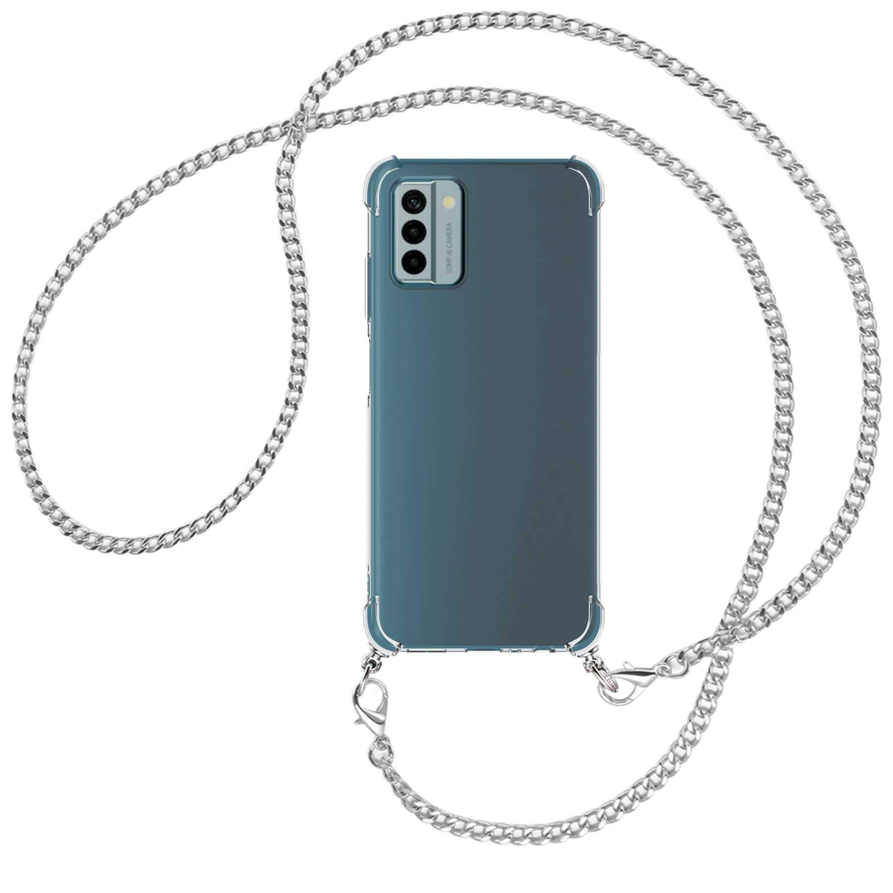 ENERGY Nokia, MTB Backcover, G22, Kette Umhänge-Hülle MORE (silber) Metallkette, mit