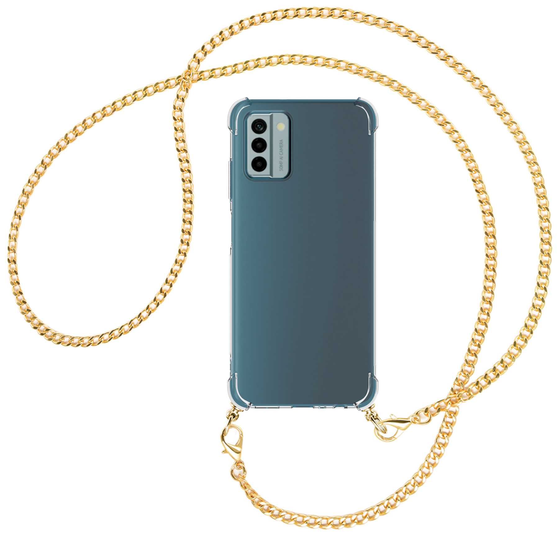 Nokia, MORE Umhänge-Hülle mit ENERGY Kette Metallkette, (gold) MTB G22, Backcover,