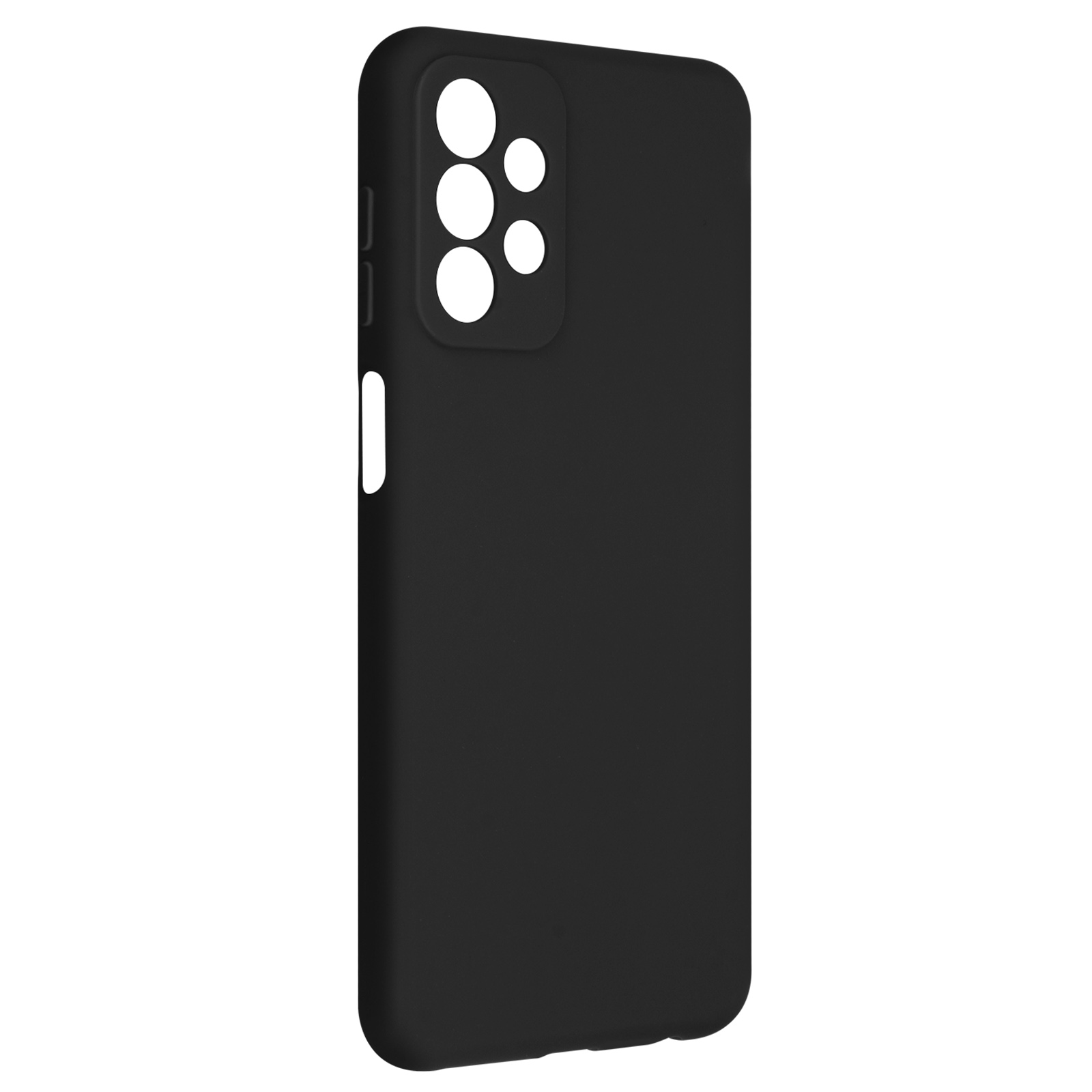 Zwarte telefoonhoes met uitsparingen voor de camera. De hoes heeft een matte afwerking en een glad ontwerp.