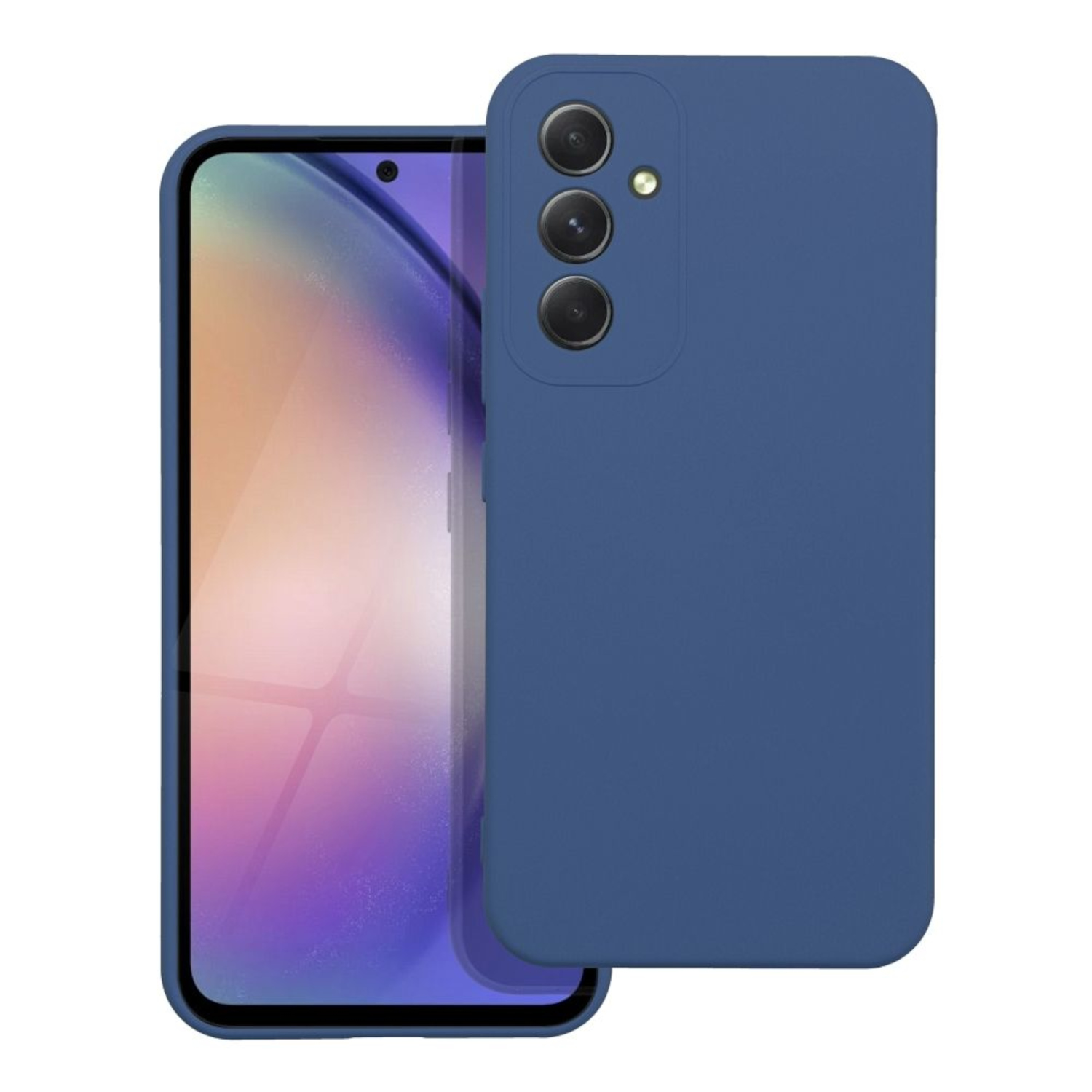 Eine blaue Handyhülle mit einem Telefon darin.