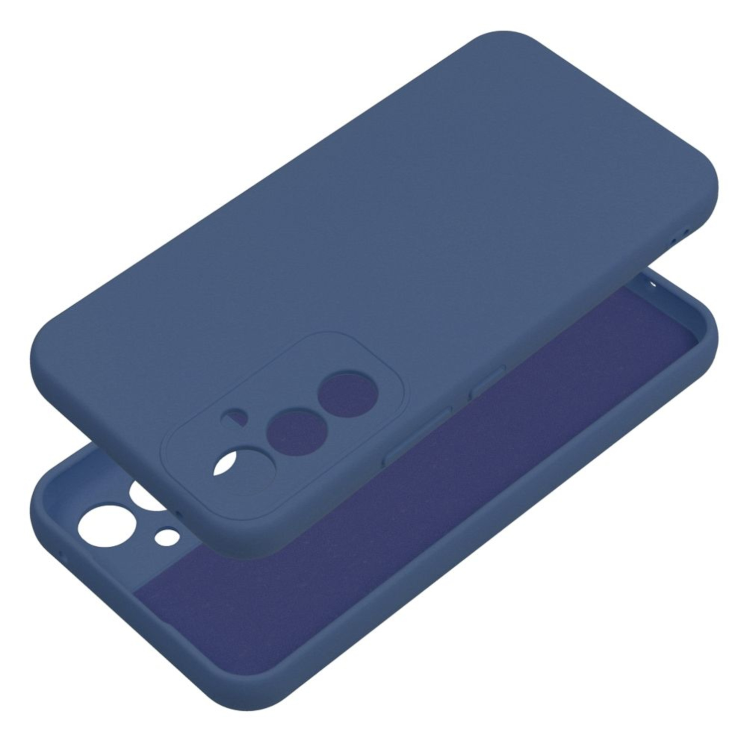 Marineblaue Handyhülle, geöffnet. Der Innenteil ist dunkelblau, der Außenteil marineblau.
