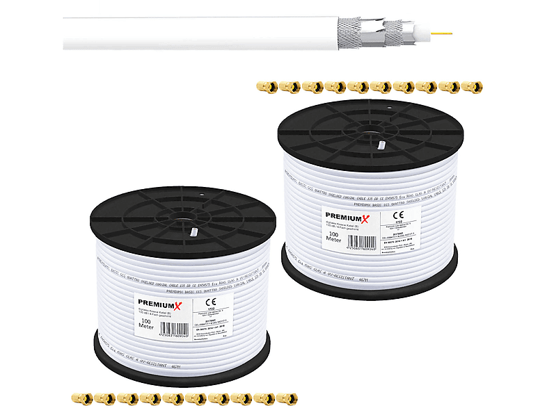 Kabel PREMIUMX F-Stecker 20x BASIC 4-fach 2x SAT 135dB 100m Koaxialkabel Koax Antennenkabel