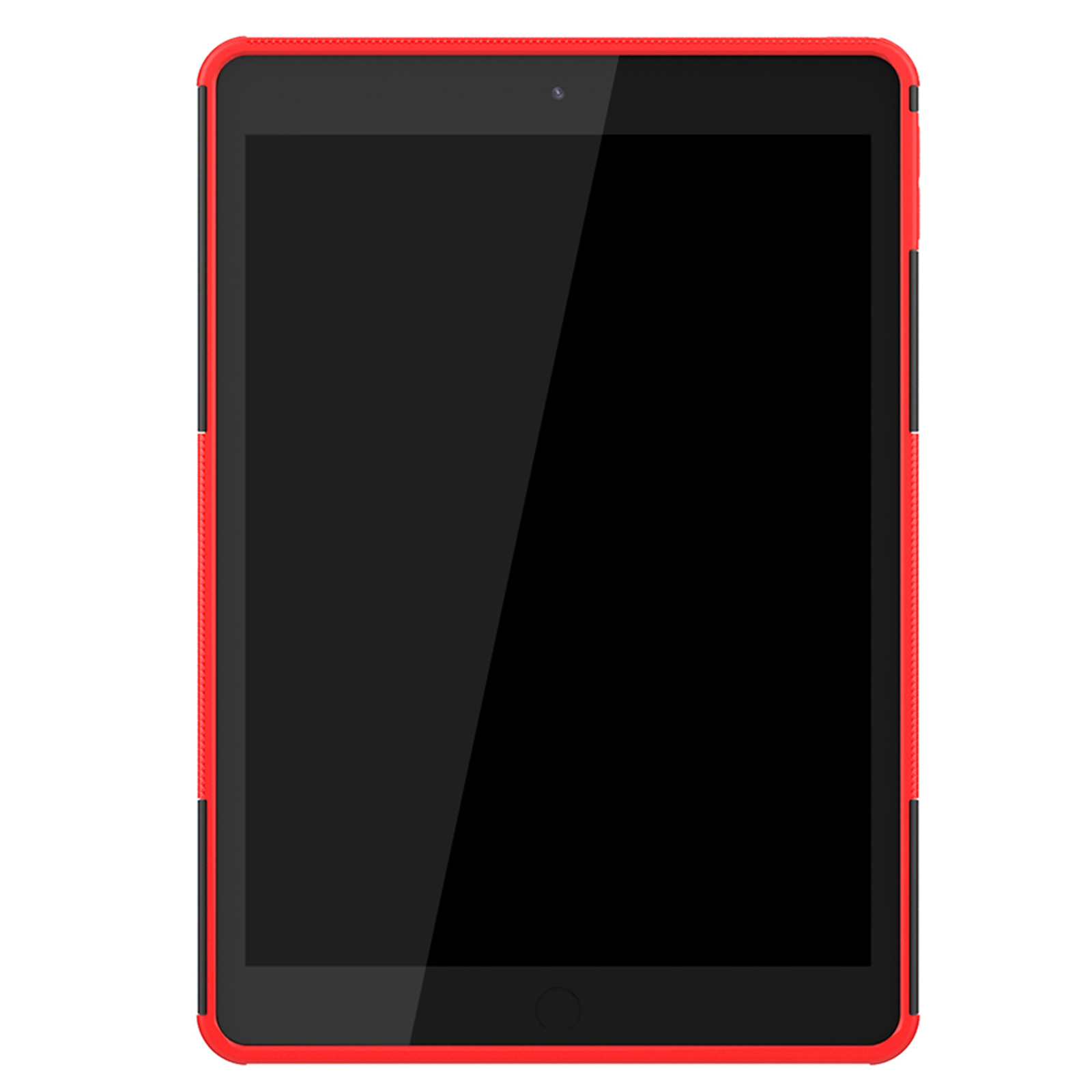 Ein schwarzes Tablet mit rotem Rahmen.