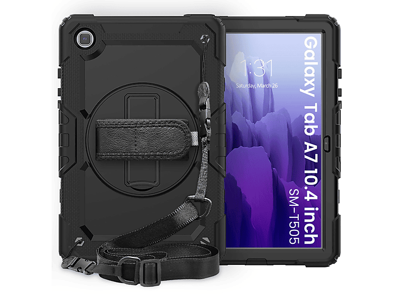 LOBWERK 4in1 Schutzhülle Case Bookcover für Samsung Galaxy Tab A7 SM-T500 T505 10.4 Zoll Kunststoff, Schwarz