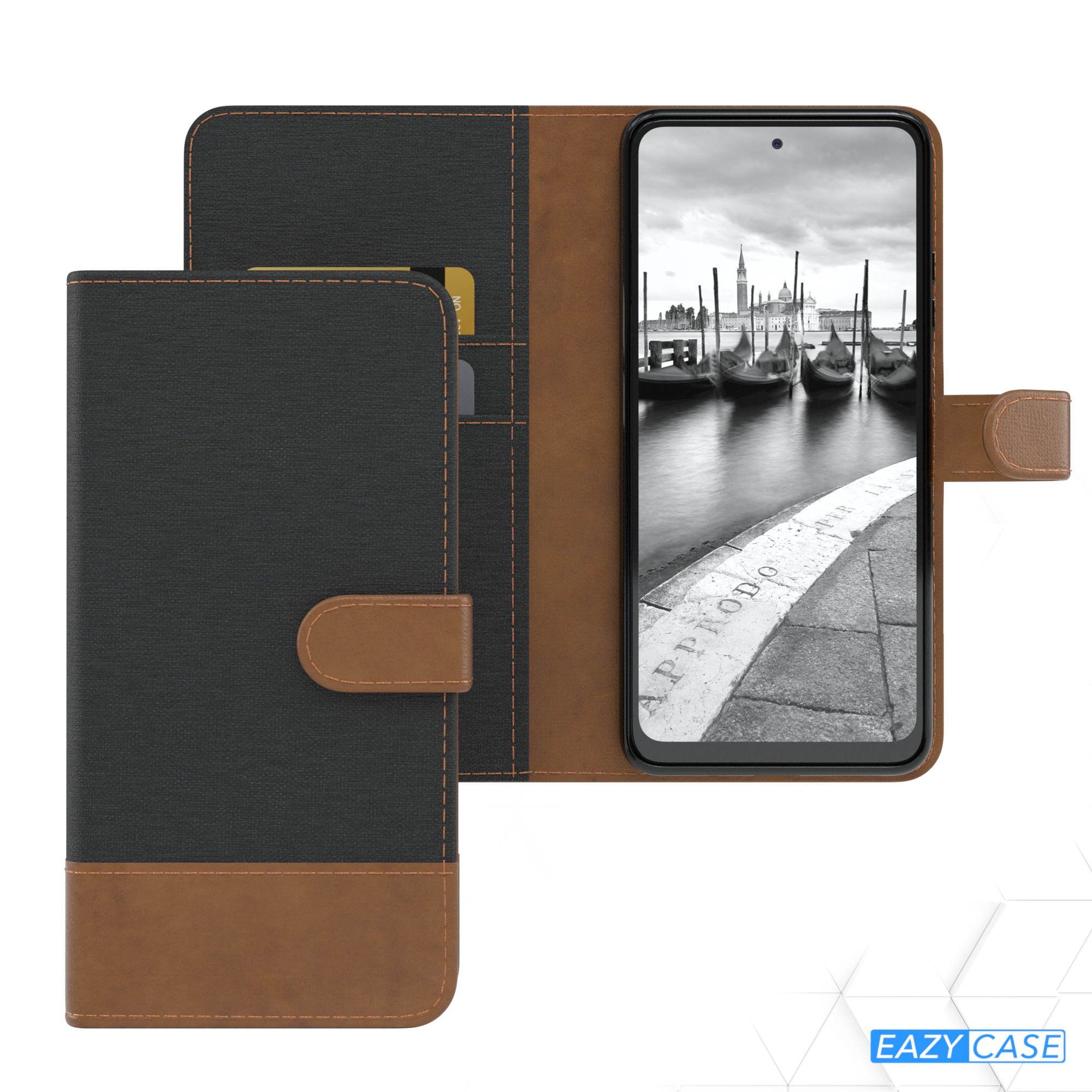 EAZY CASE Bookstyle Klapphülle mit Kartenfach, Lite, 10T Jeans Bookcover, Mi Xiaomi, Schwarz