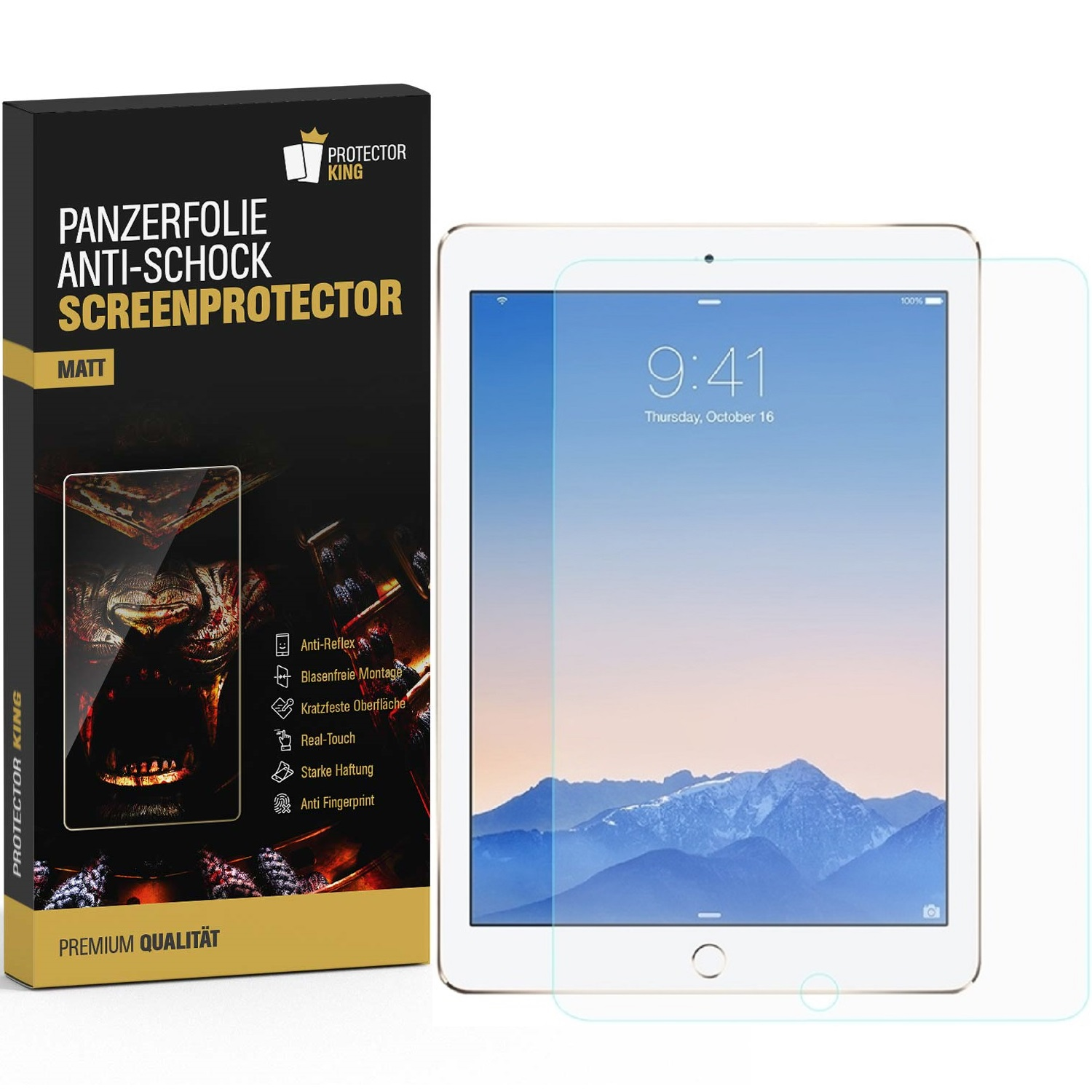 PROTECTORKING 2x Panzerfolie ANTI-SHOCK Air Anri-Reflex Displayschutzfolie(für Apple Matt 2 iPad 9.7)