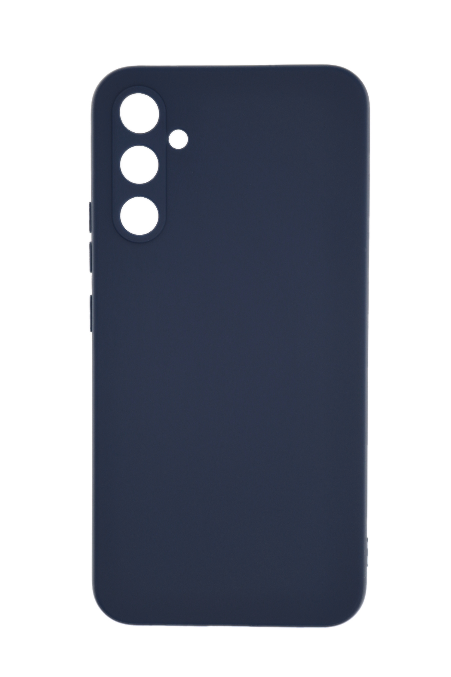 Marineblaue Handyhülle mit Kameralöchern, weißer Hintergrund.