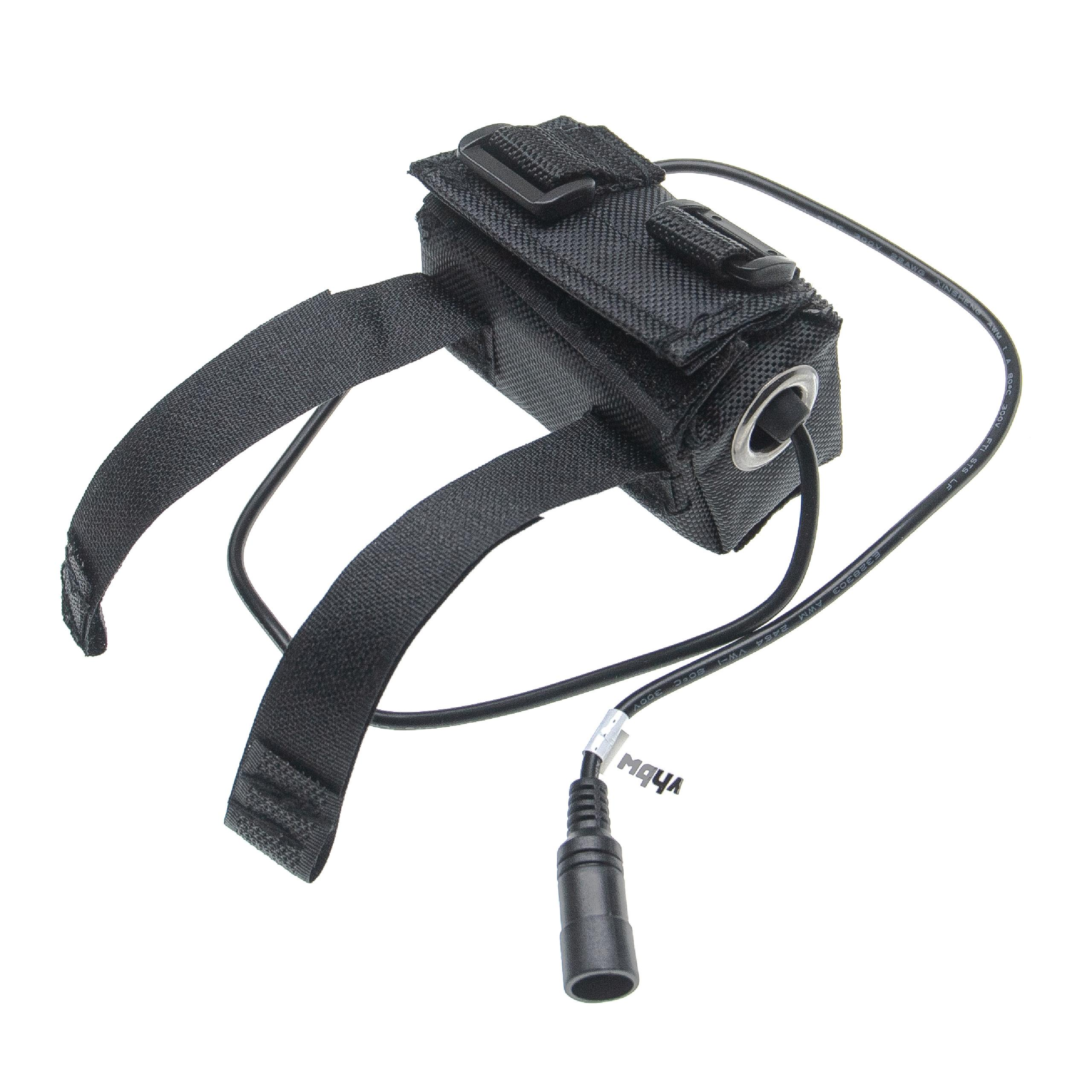 Schwarzes Zubehör mit Riemen und Stecker, wahrscheinlich für ein Gerät.