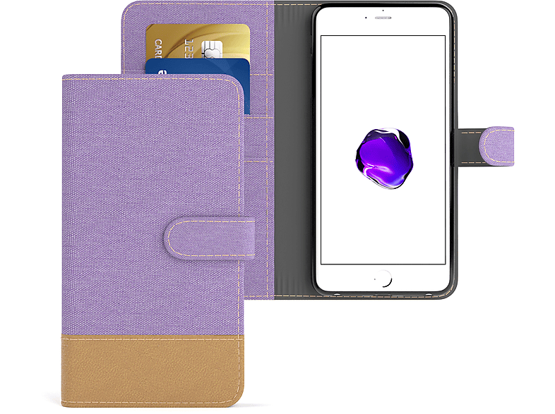 Kartenfach, Klapphülle Apple, Plus, EAZY Violett Lila Plus Jeans iPhone Bookcover, 7 8 Bookstyle mit / CASE
