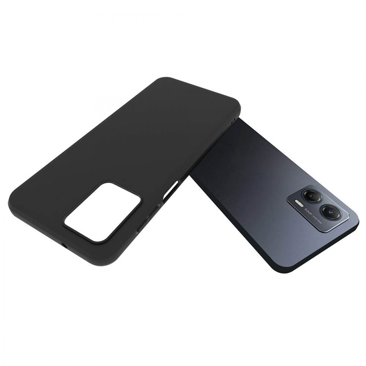 Schwarze Handyhülle mit einem Handy daneben.