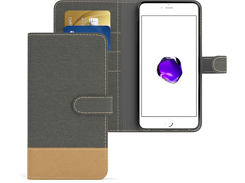 Bookcover, Anthrazit Grau / mit EAZY 8 iPhone 7 Apple, Jeans Plus, Kartenfach, Klapphülle Bookstyle Plus CASE