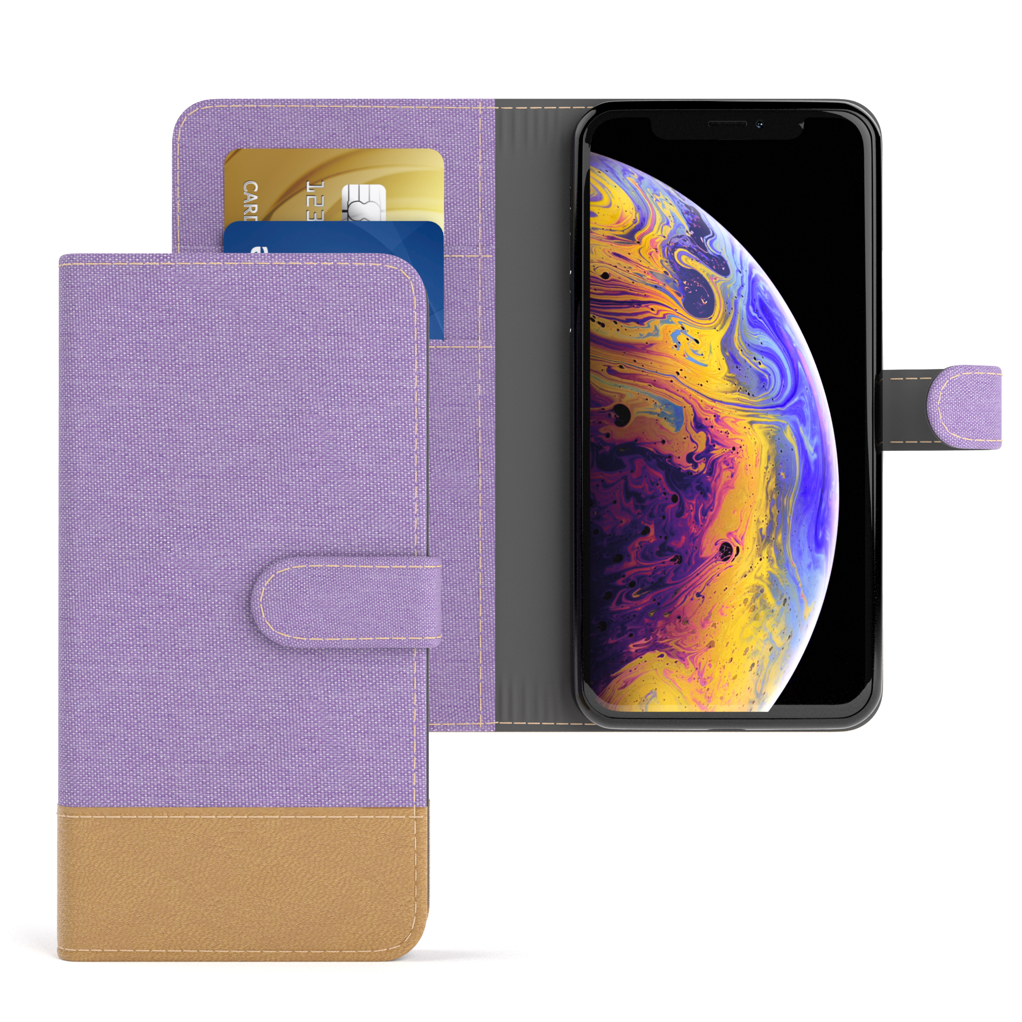 Bookcover, Kartenfach, Apple, EAZY CASE Violett Jeans mit XS, Lila X Bookstyle iPhone Klapphülle /