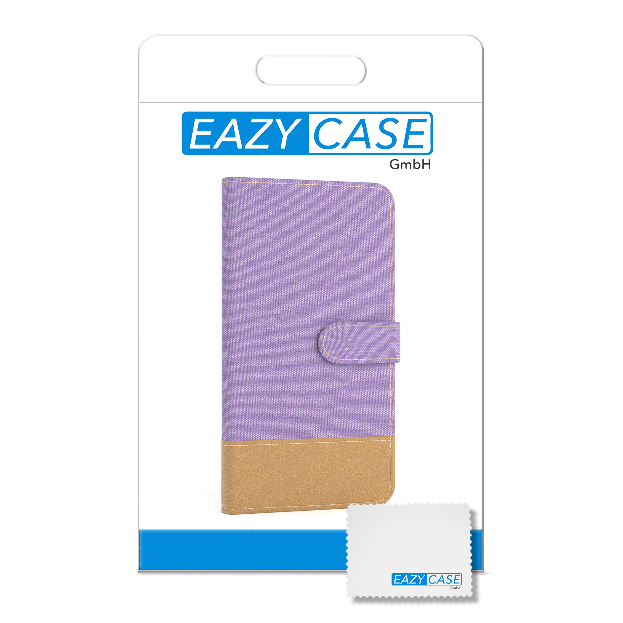 EAZY CASE Bookstyle Jeans XS, Klapphülle Lila mit Violett Bookcover, iPhone Kartenfach, Apple, X 