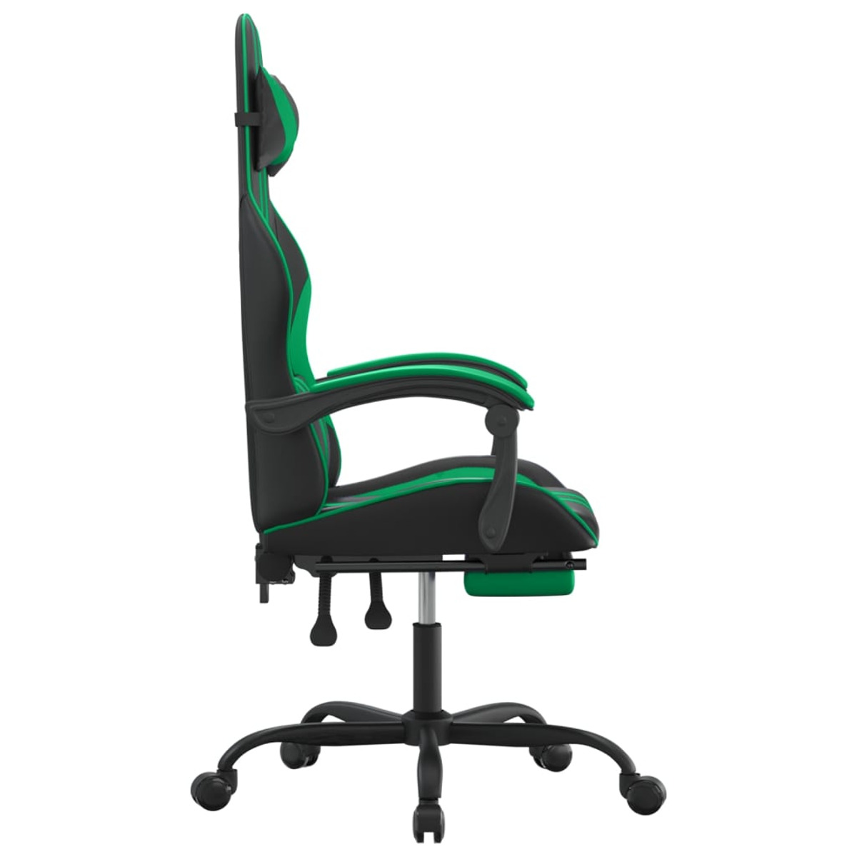 Grüner und schwarzer Gaming-Stuhl, Seitenansicht.