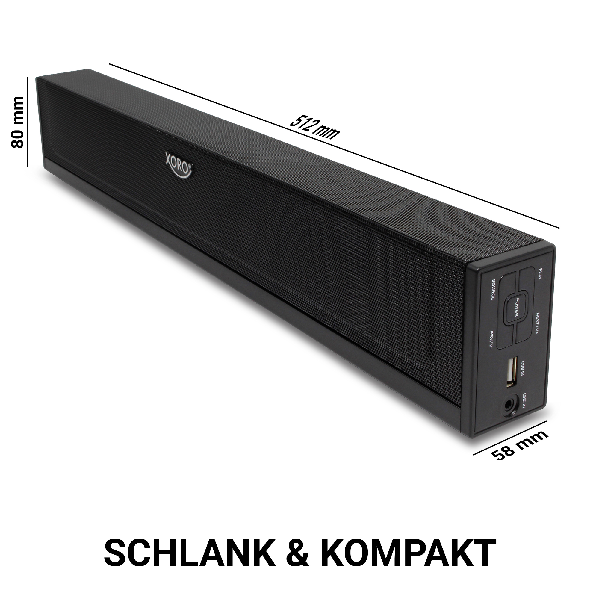 möglich, W Lautsprecher Wandmontage IN Soundbar, XORO Mediaplayer Line Bluetooth USB HSB V2 Soundbar TV schwarz 25 XORO 50