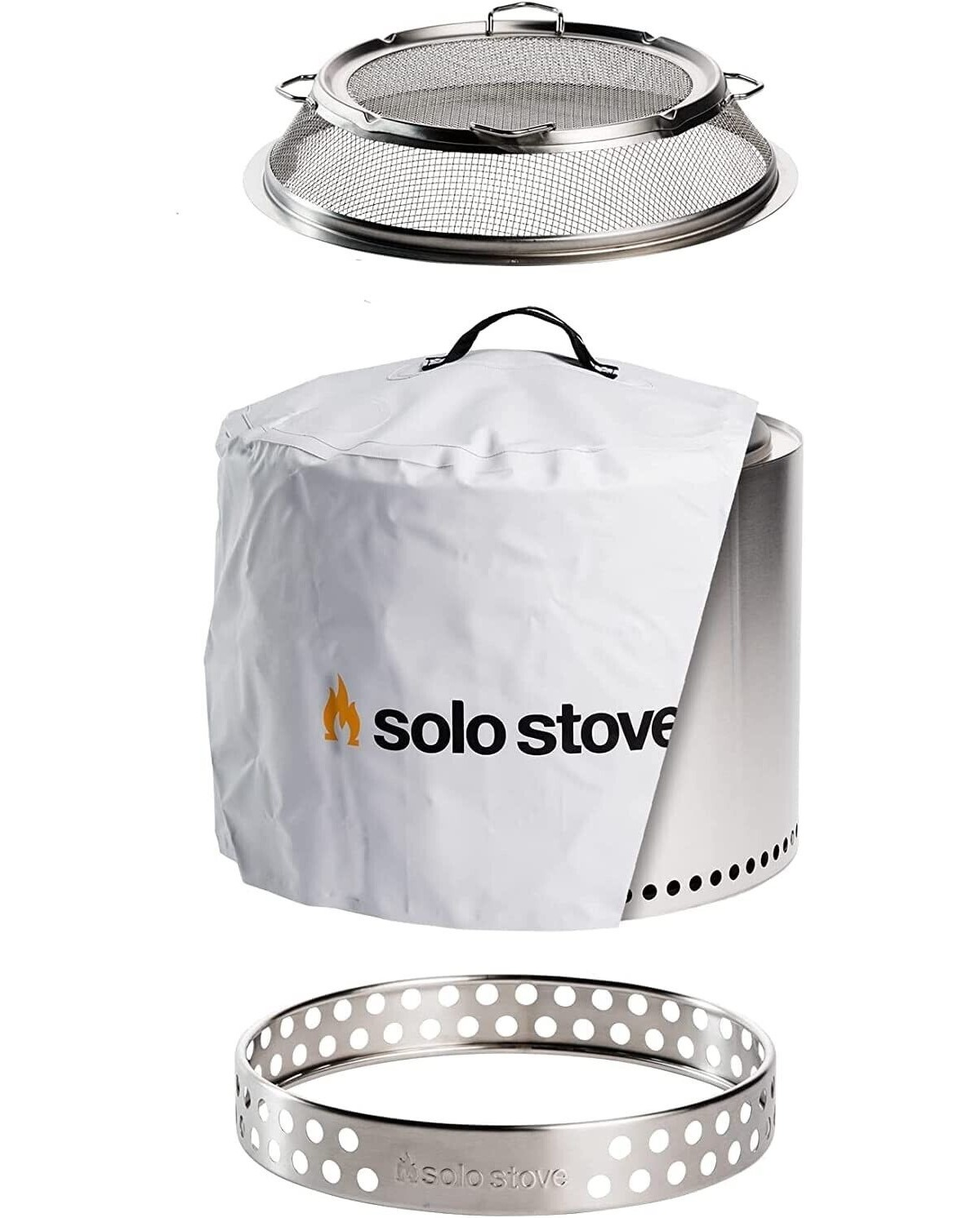 BONFIRE Feuerschale, STOVE Outdoor-Kamin Silber raucharm Edelstahl, mit Funkschutz aus SOLO